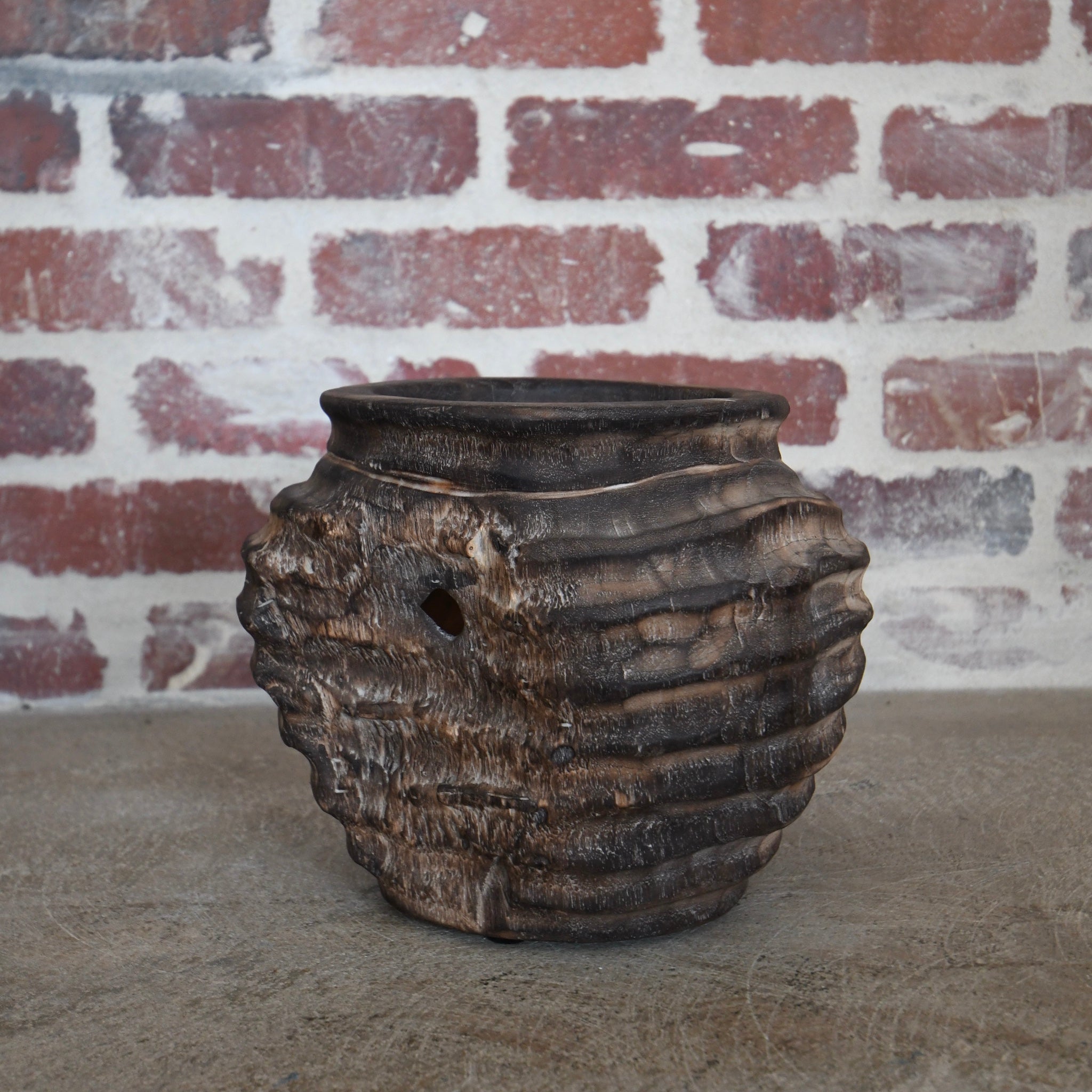 smokey black grooved teak bowl.