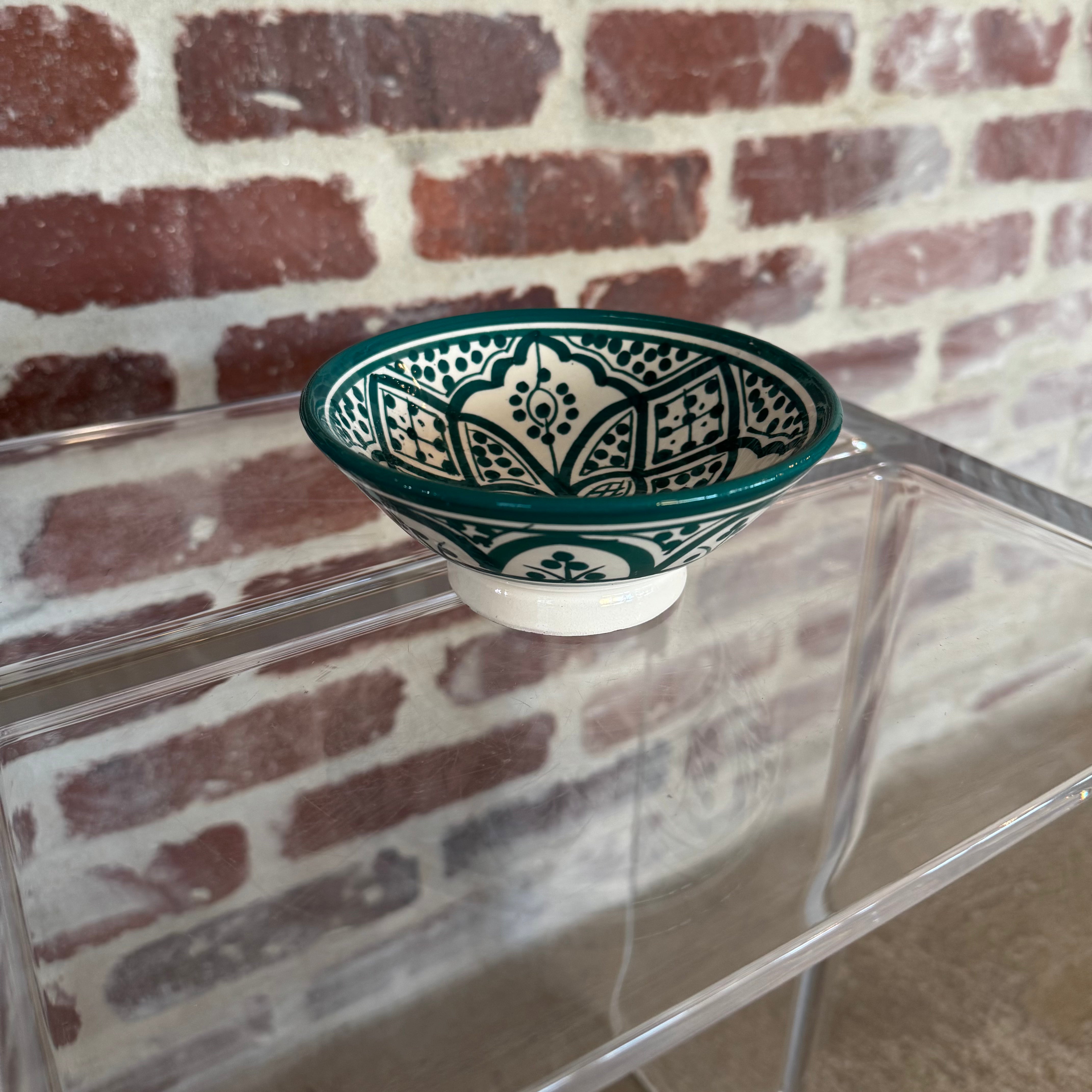 hand painted moroccan bowl, green.