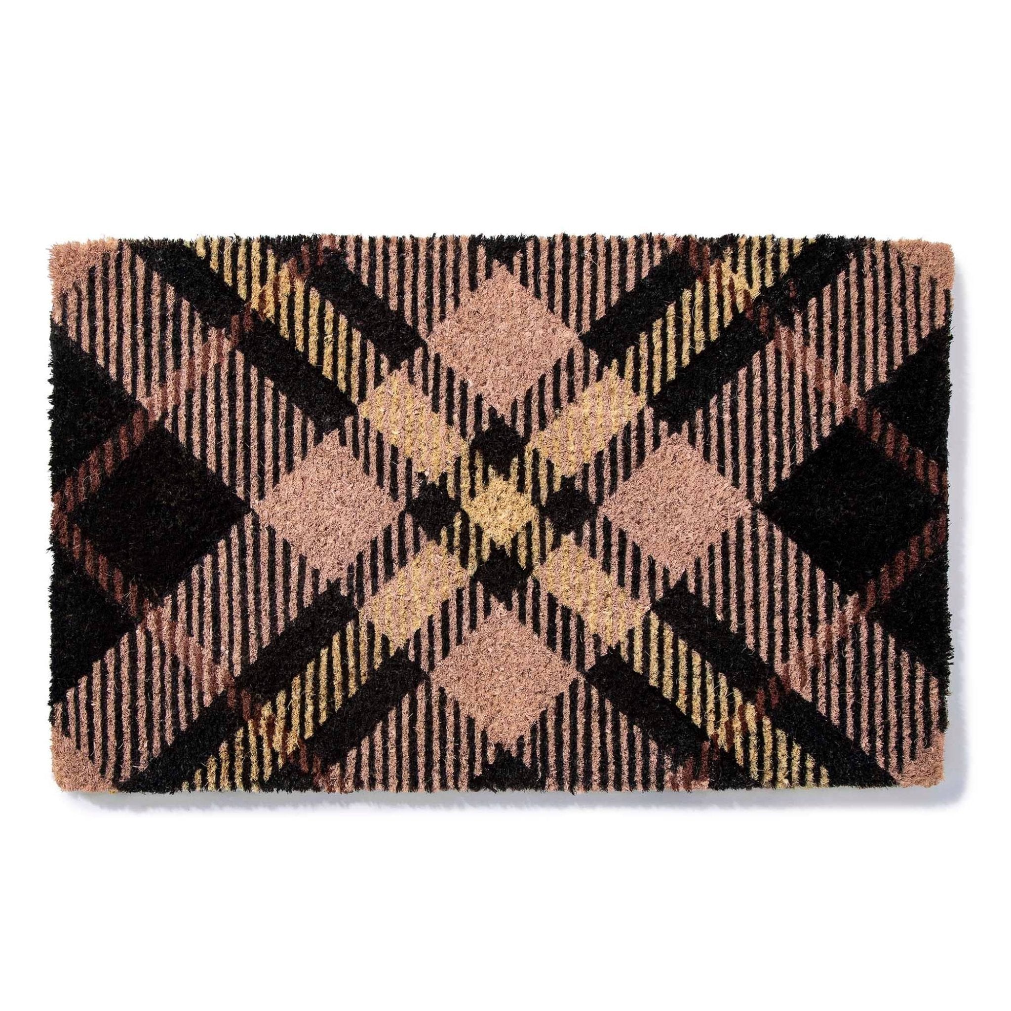 Tartan Plaid, Clay Handwoven Coconut Fiber Doormat.