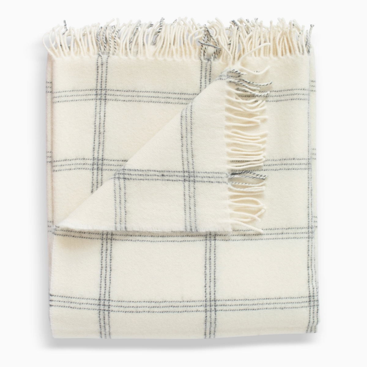 Irish alpaca merino wool throw blanket folded on white background, 52x78 inch luxury home textile.