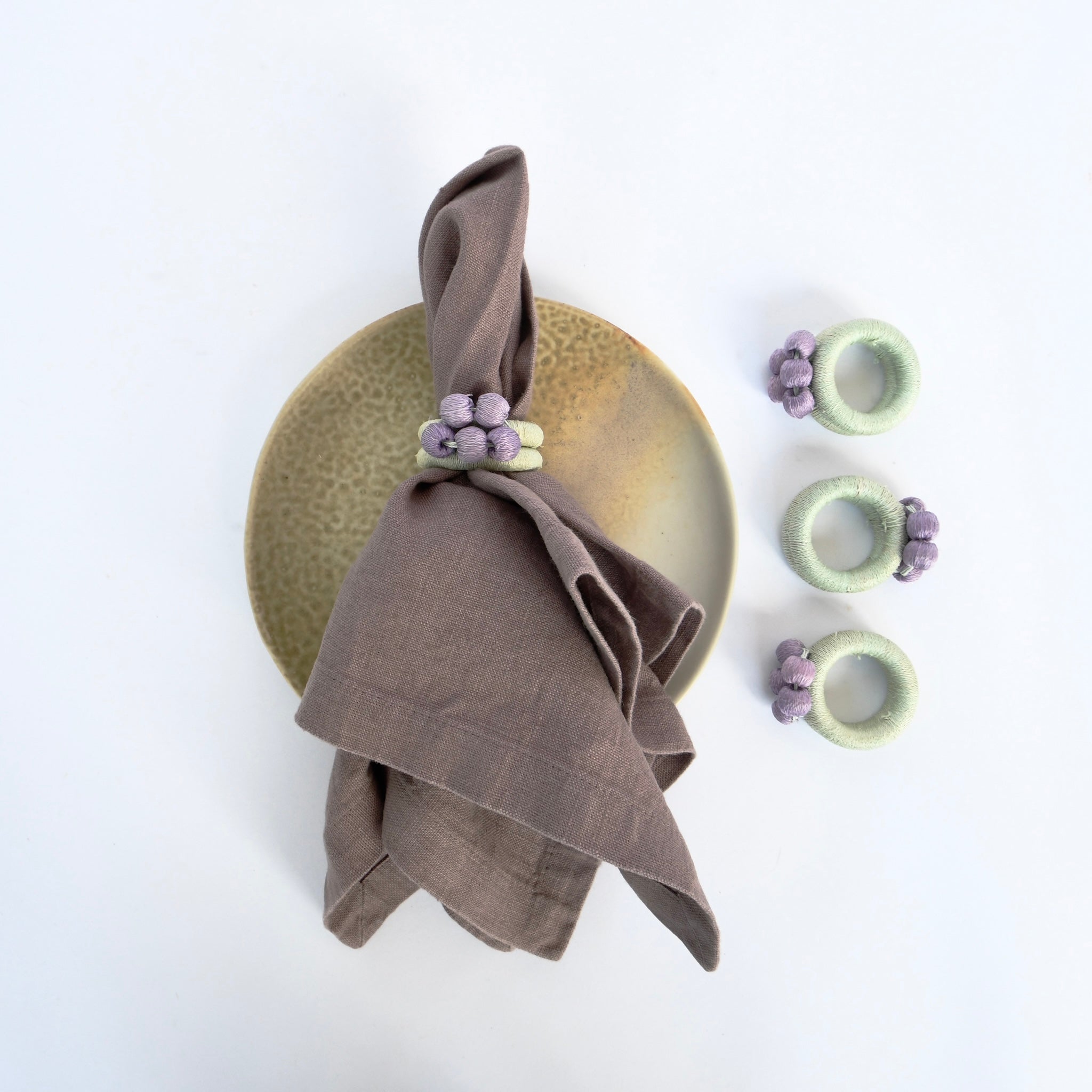 aqua lilac sisal napkin rings - set of 4.