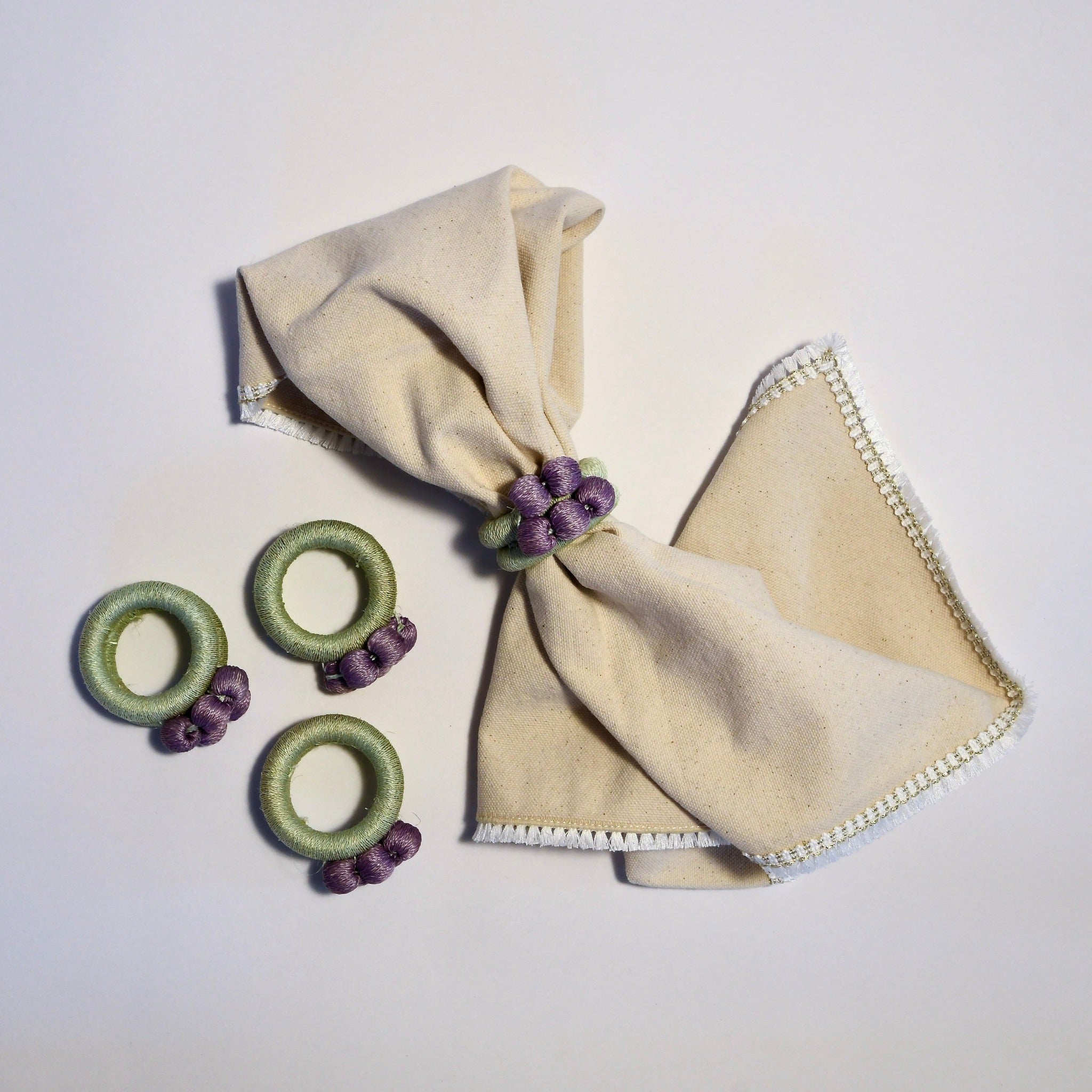 aqua lilac sisal napkin rings - set of 4.