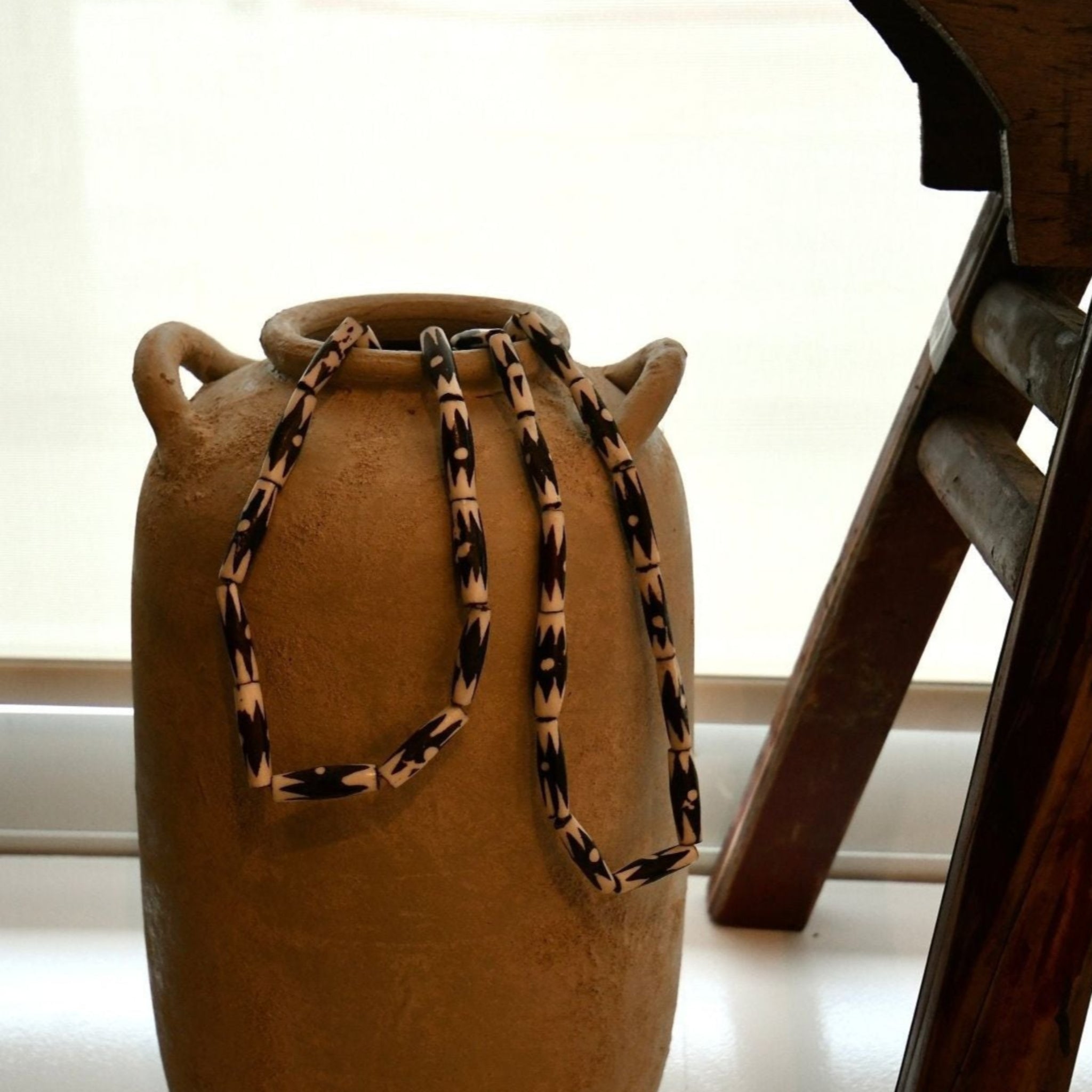 medium black and white bone beads