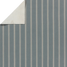 Blue gray stripe rug with flatwoven 100% PET yarns, handwoven in India, featuring thin and thick slate and ivory stripes, low 1/3" pile.