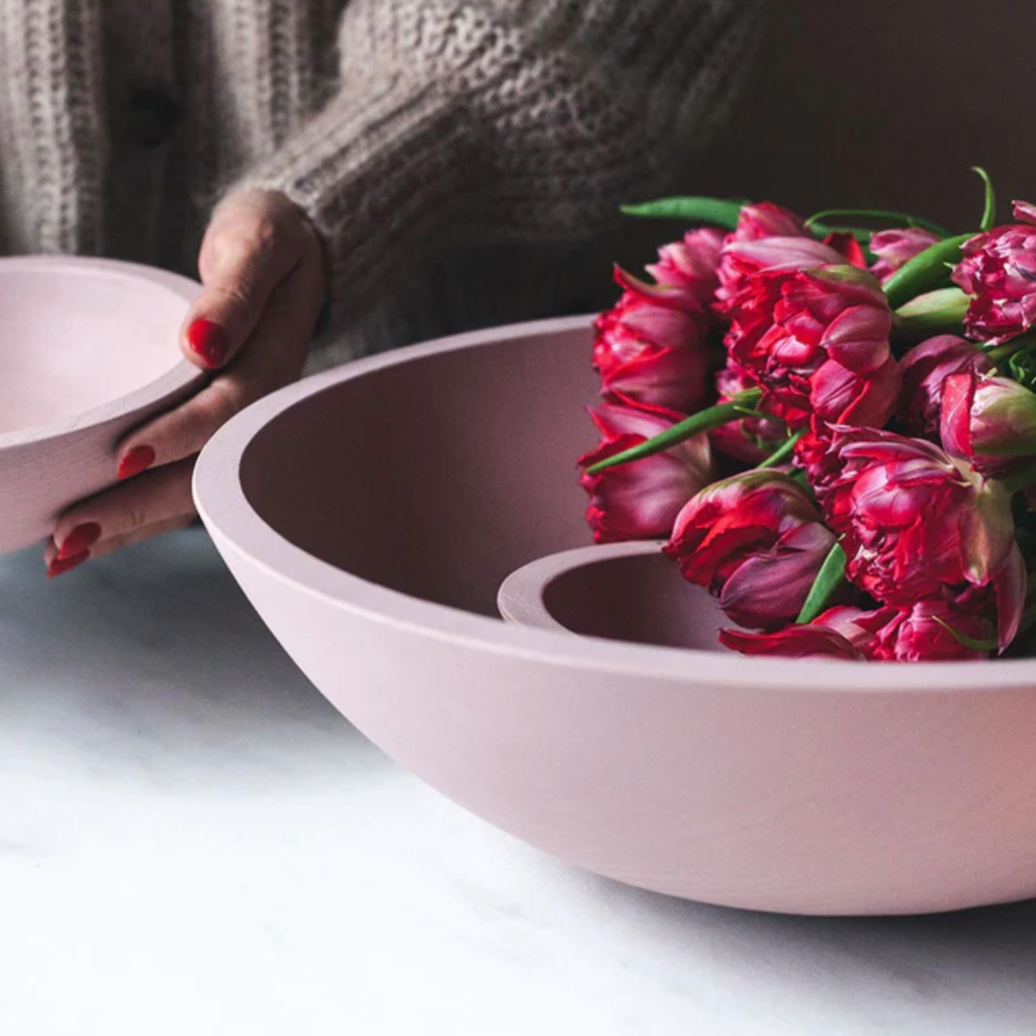 Blush Farmers Painted Wooden Bowl - Shoppe Details and Design.