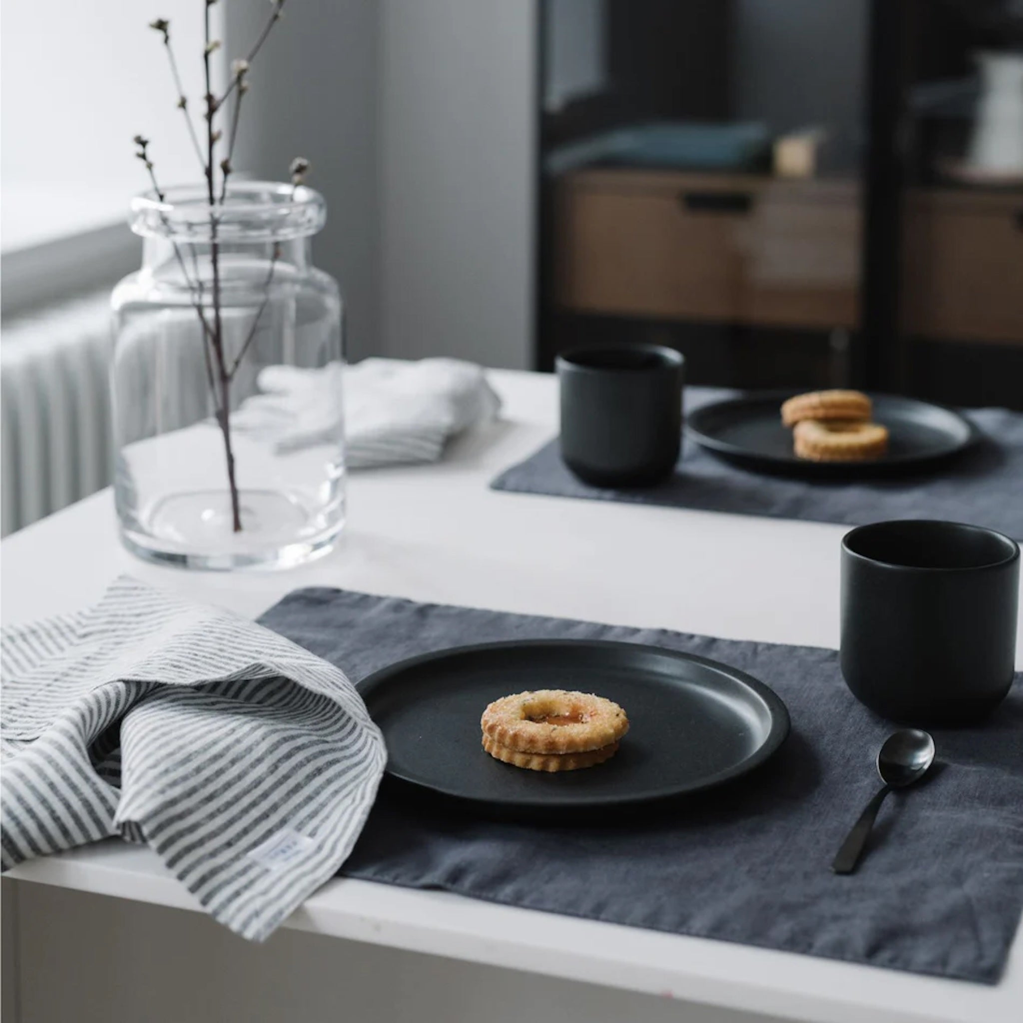 Luxury Dark Grey Linen Placemats - Set of 2 - Shoppe Details and Design.