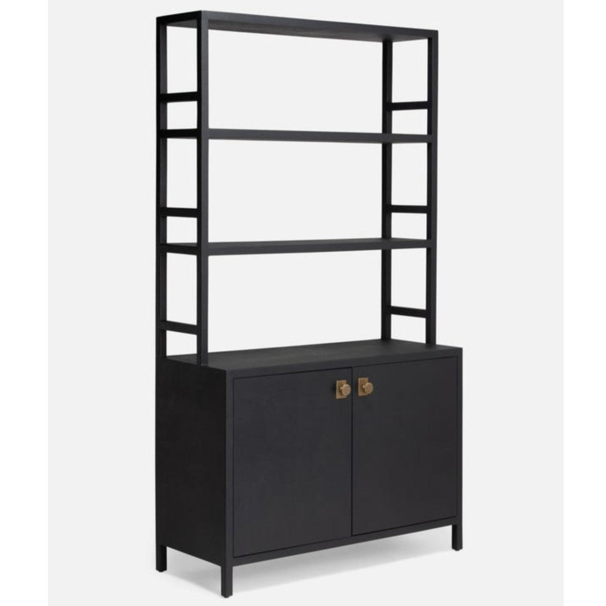 Modern Dark Blue Bookcase with hutch for versatile organization.
