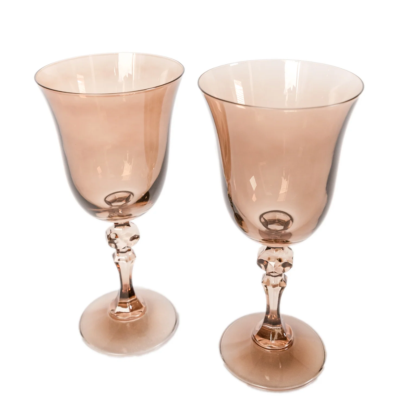 Estelle Colored Glass Amber Smoke Regal Goblet Set - Set of 2 - Shoppe Details and Design.