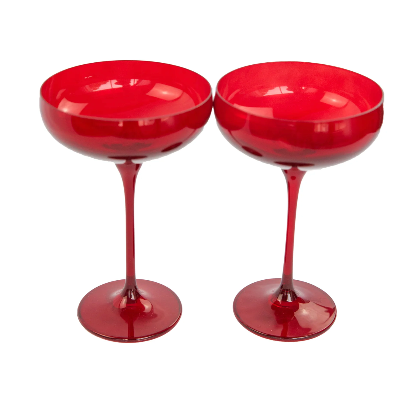 Estelle Colored Glass Red Champagne Coupe Stemware Set - Shoppe Details and Design.