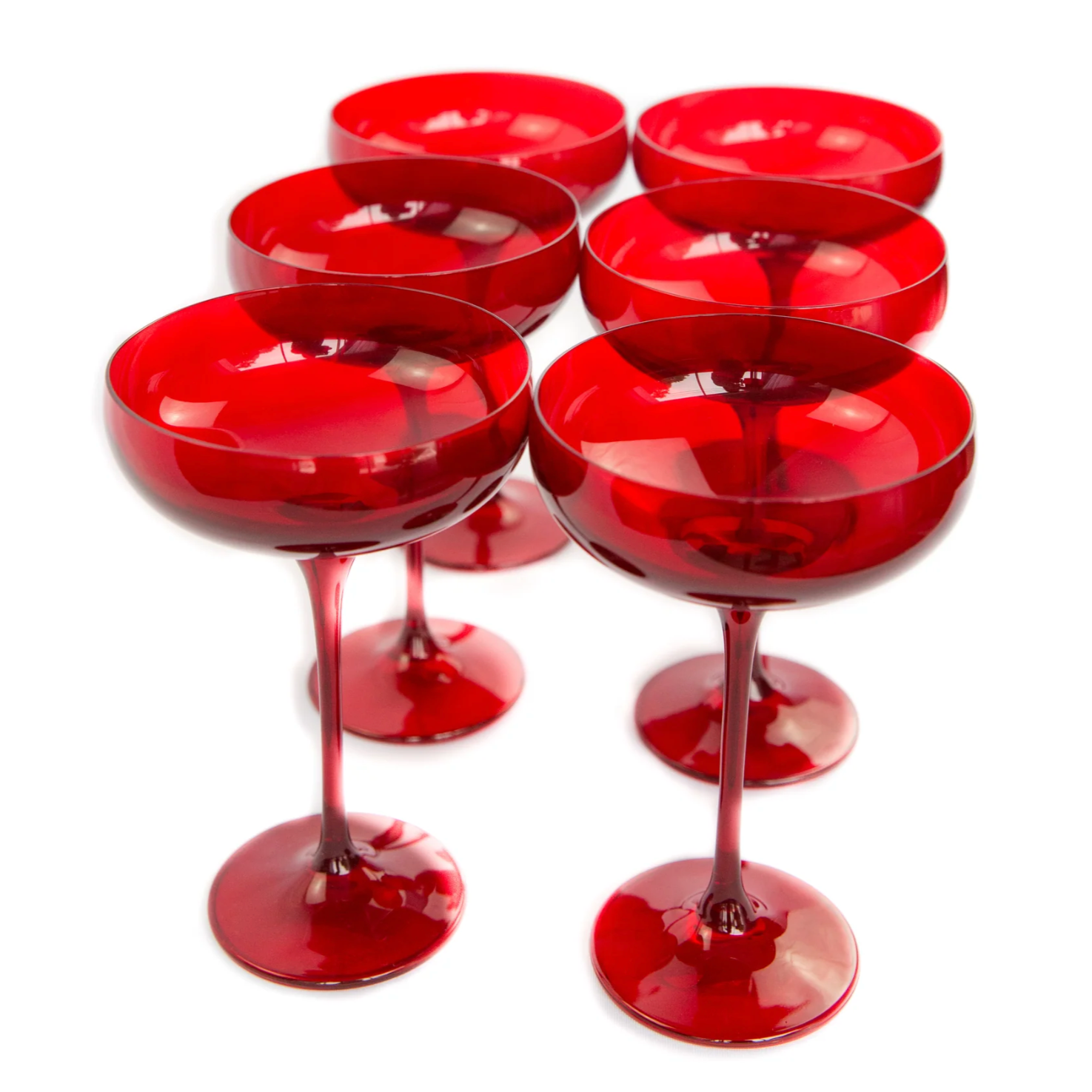 Estelle Colored Glass Red Champagne Coupe Stemware - Set of 6 - Shoppe Details and Design.