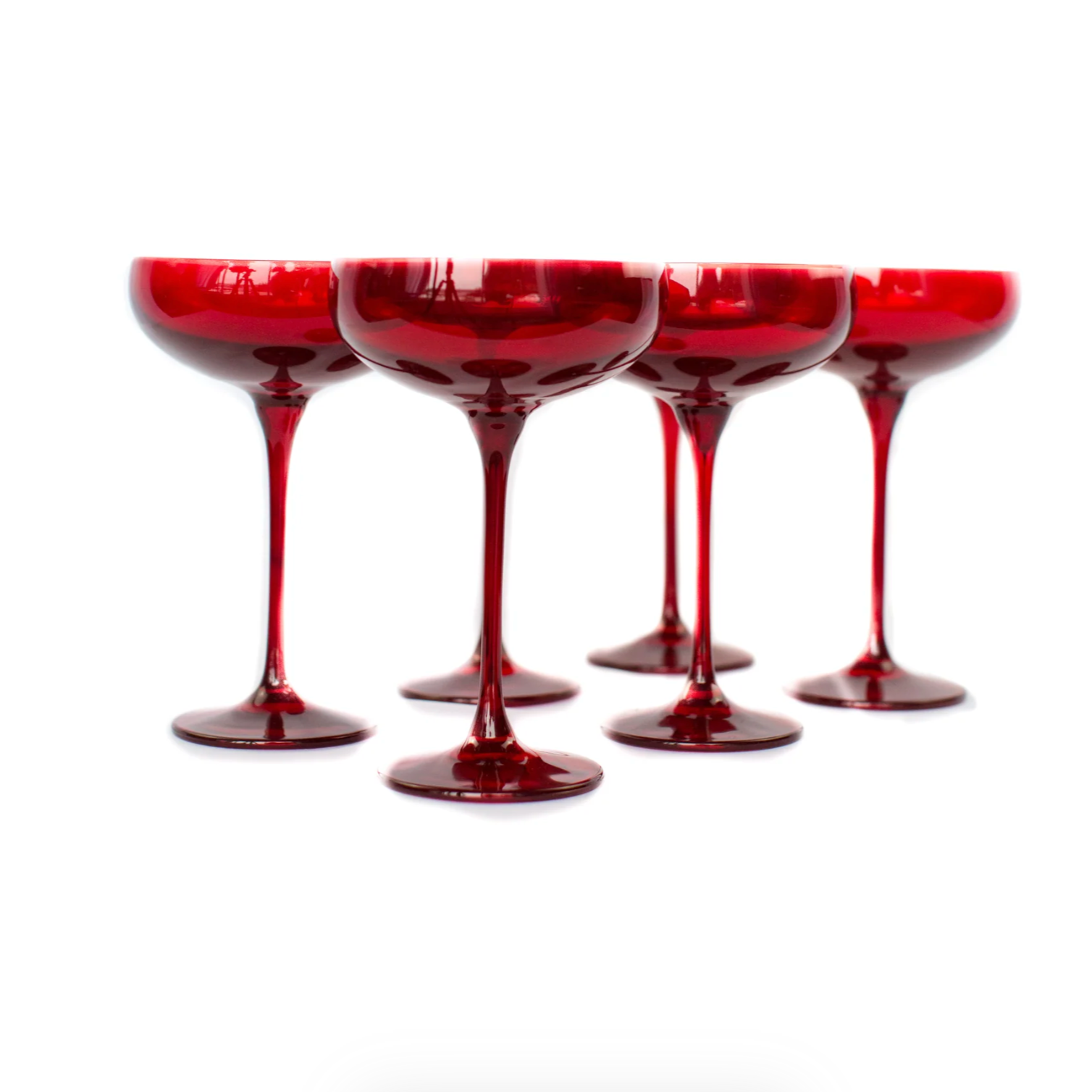 Estelle Colored Glass Red Champagne Coupe Stemware - Set of 6 - Shoppe Details and Design.
