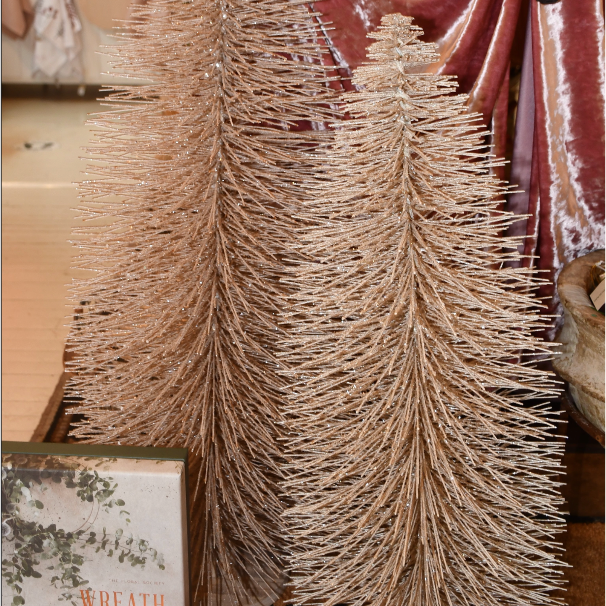 Glitter Christmas tree decor, 30" tall, medium size with intricate details and sparkling finish.