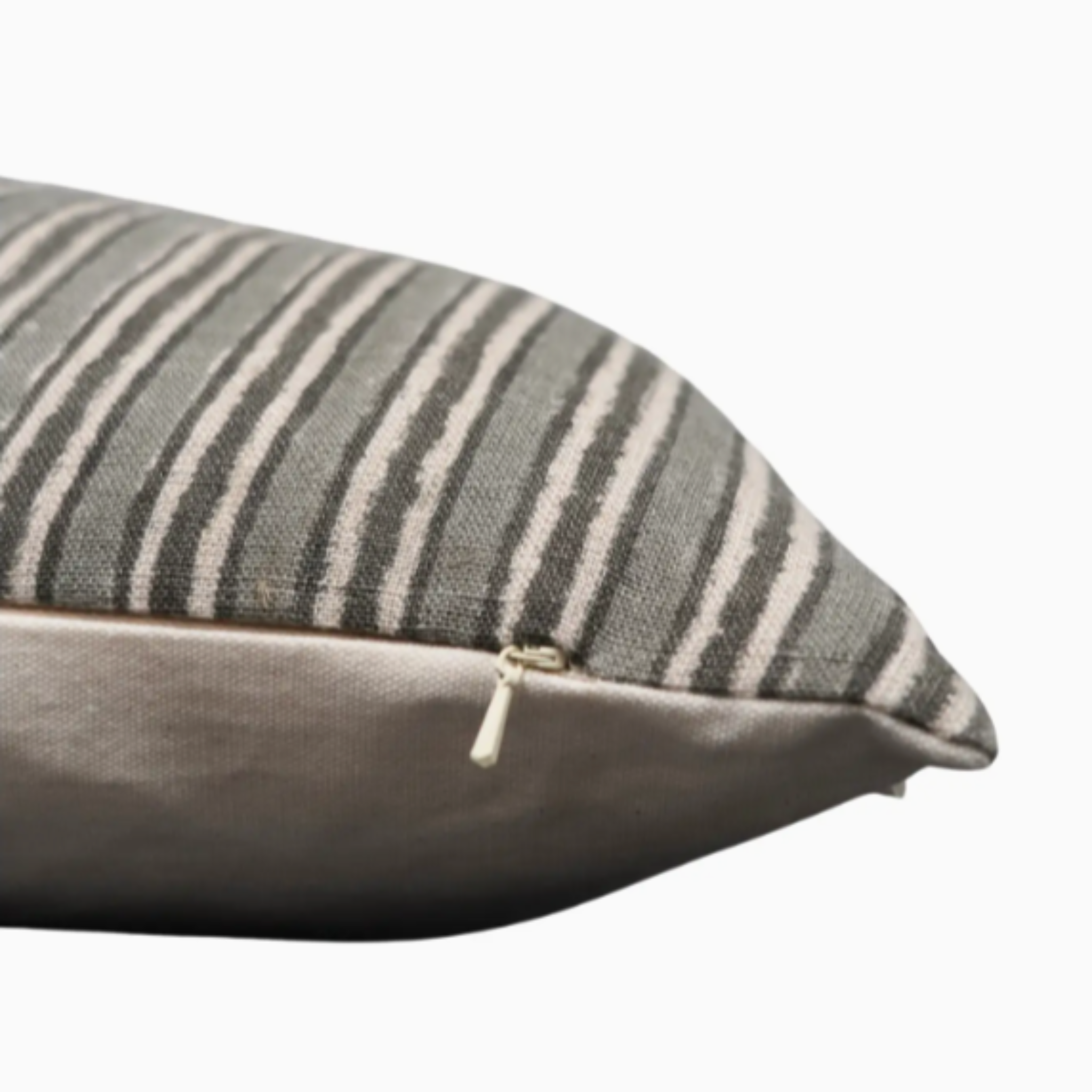 Ibilola Indian hand block linen pillow with distinctive artisan print, oatmeal canvas back, and hidden zipper; handcrafted and uniquely patterned.