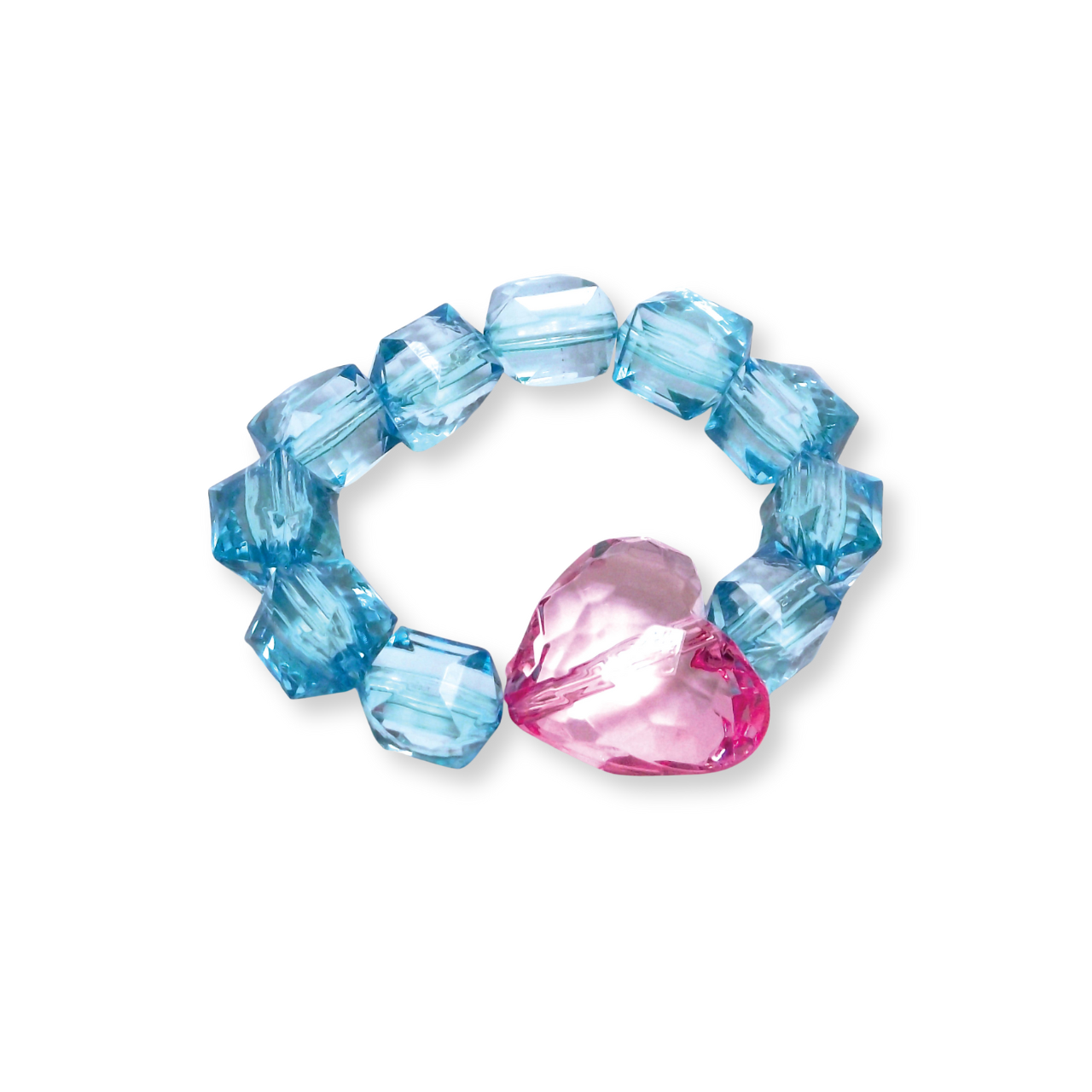 kids rock candy stretch bracelet with heart , aqua and pink.
