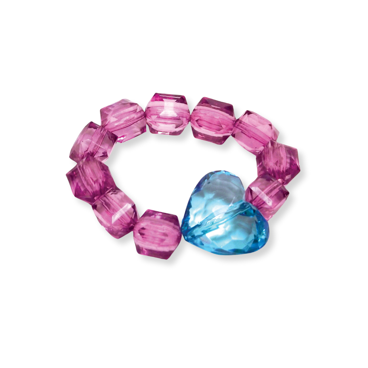 kids rock candy stretch bracelet with heart, purple and aqua.