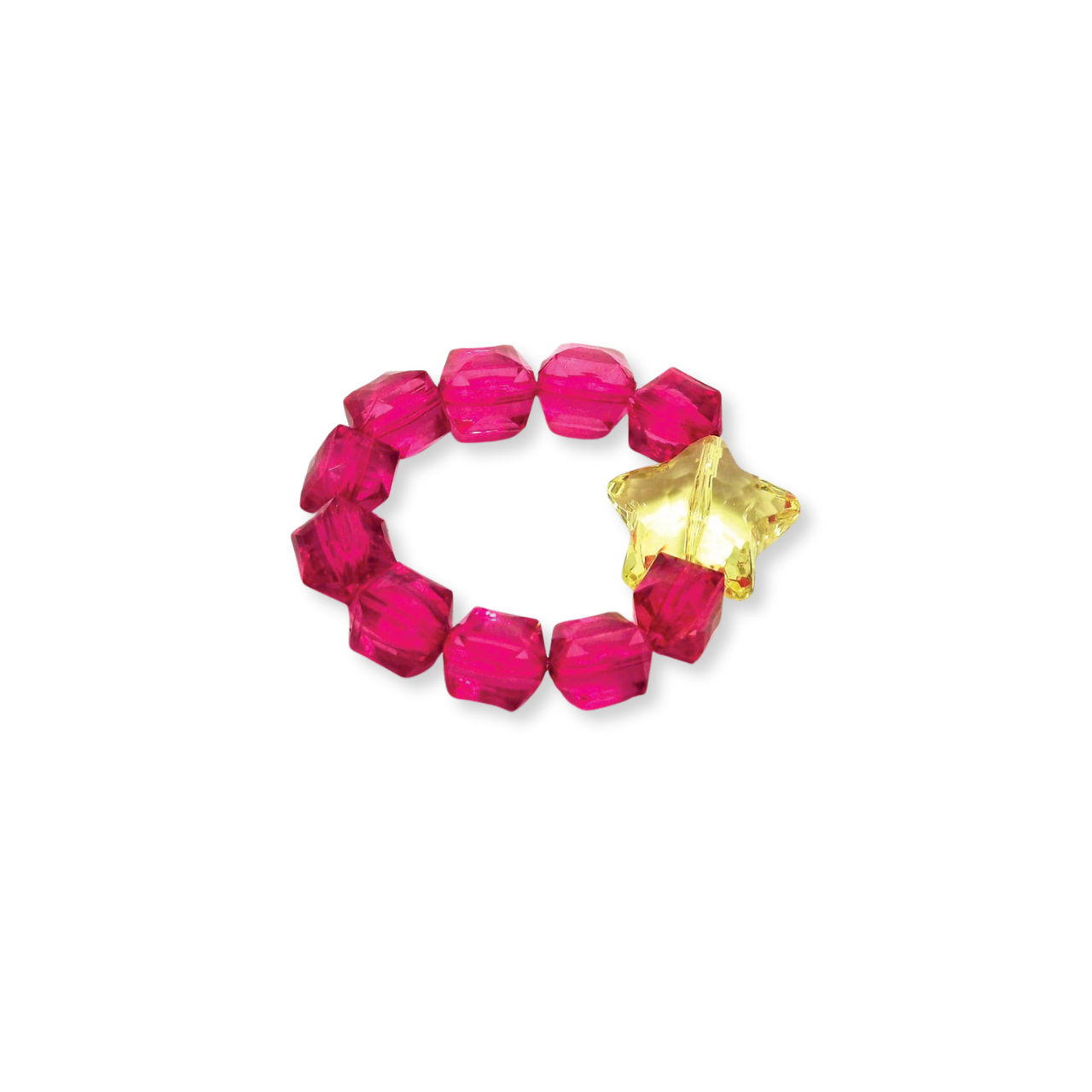 kids rock candy stretch bracelet with star bead, hot pink and yellow.