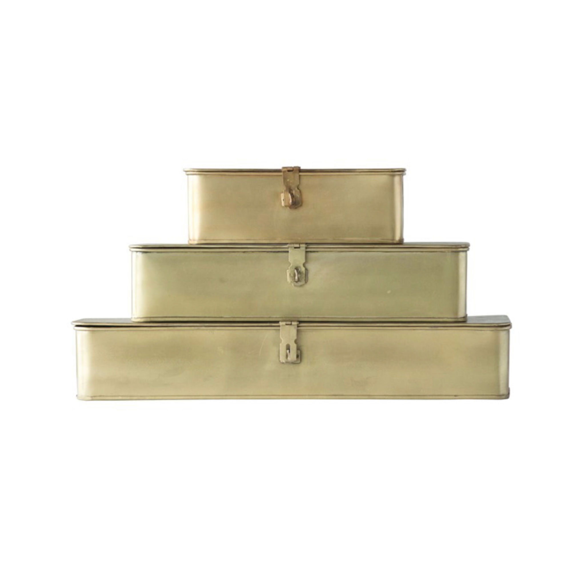 Brass metal storage box with decorative lid for shelves, modern home decor accessory.