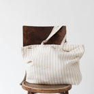natural white striped linen tote bag, large, linen tales.