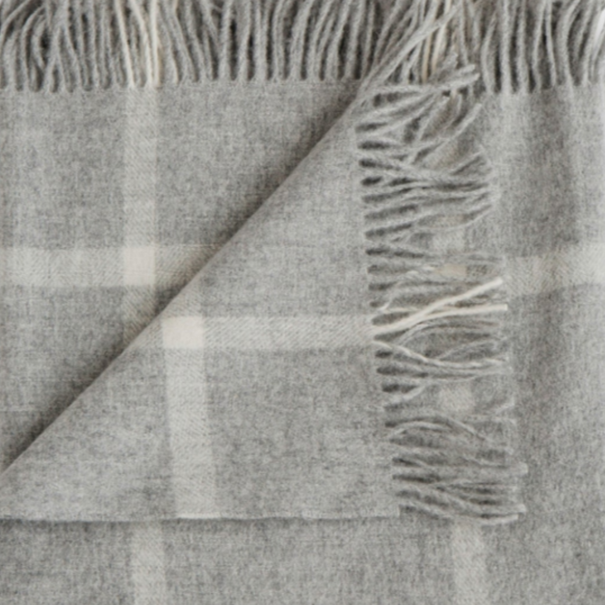 100% Merino lambswool throw with classic windowpane pattern in neutral tones.