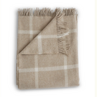 Oatmeal-colored 100% Merino lambswool throw with classic windowpane pattern, size 54 by 72 inches.