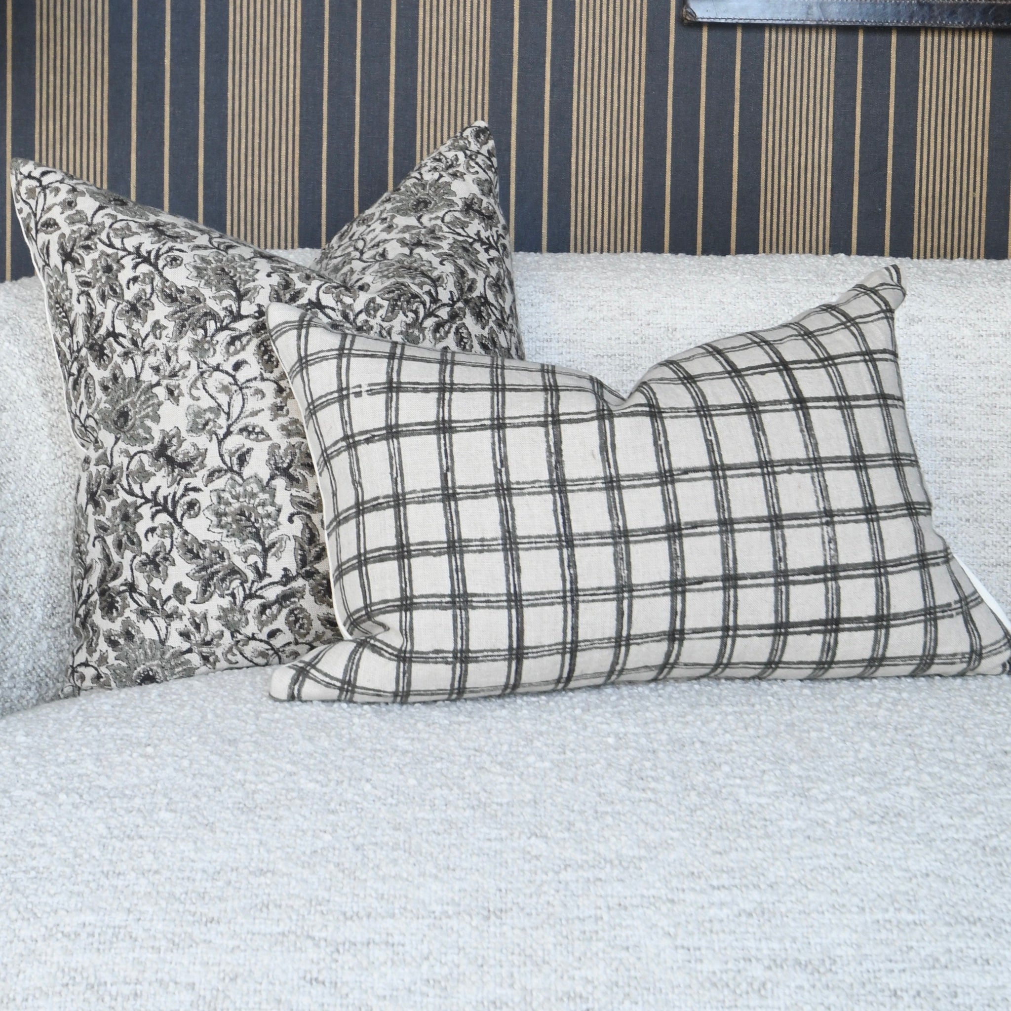 pillow bundle set of two gray green floral and check.