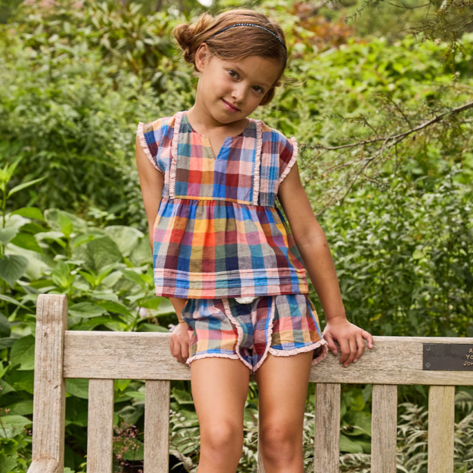 Pink Chicken- Girls Clary Top in Technicolor Check - Shoppe Details and Design.
