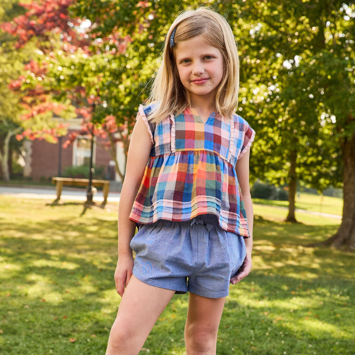Pink Chicken- Girls Clary Top in Technicolor Check - Shoppe Details and Design.