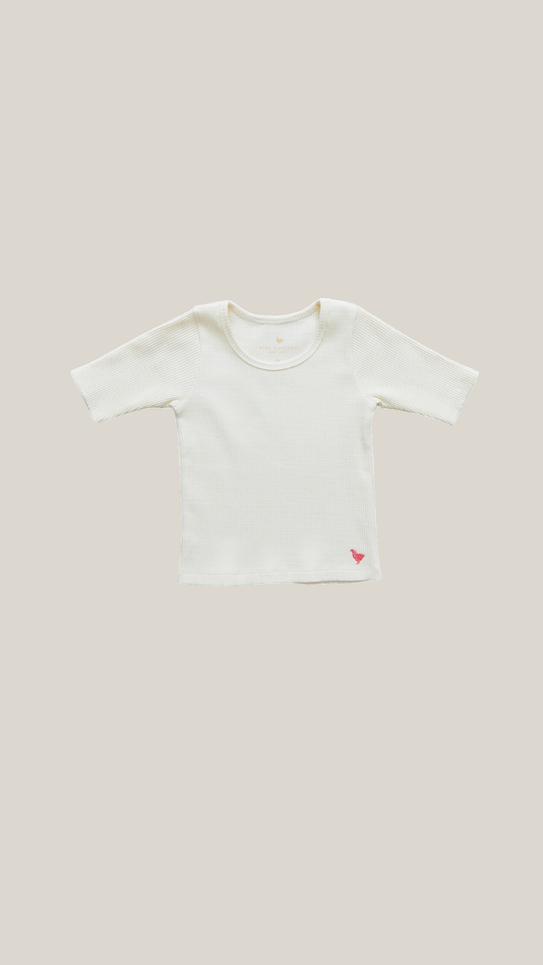 pink chicken - girls organic rib top in antique white.