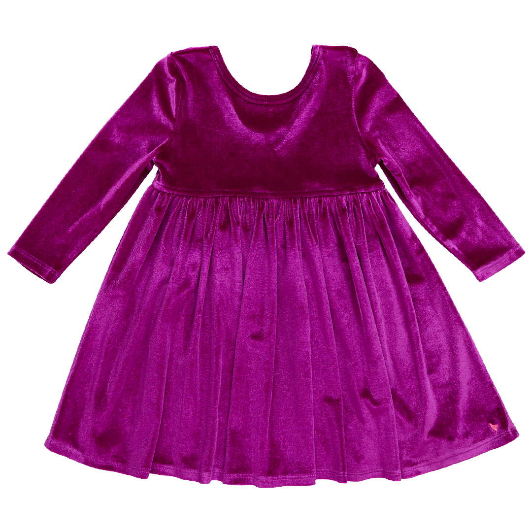 Pink Chicken- Girls Velour Steph Dress in Berry - Shoppe Details and Design.