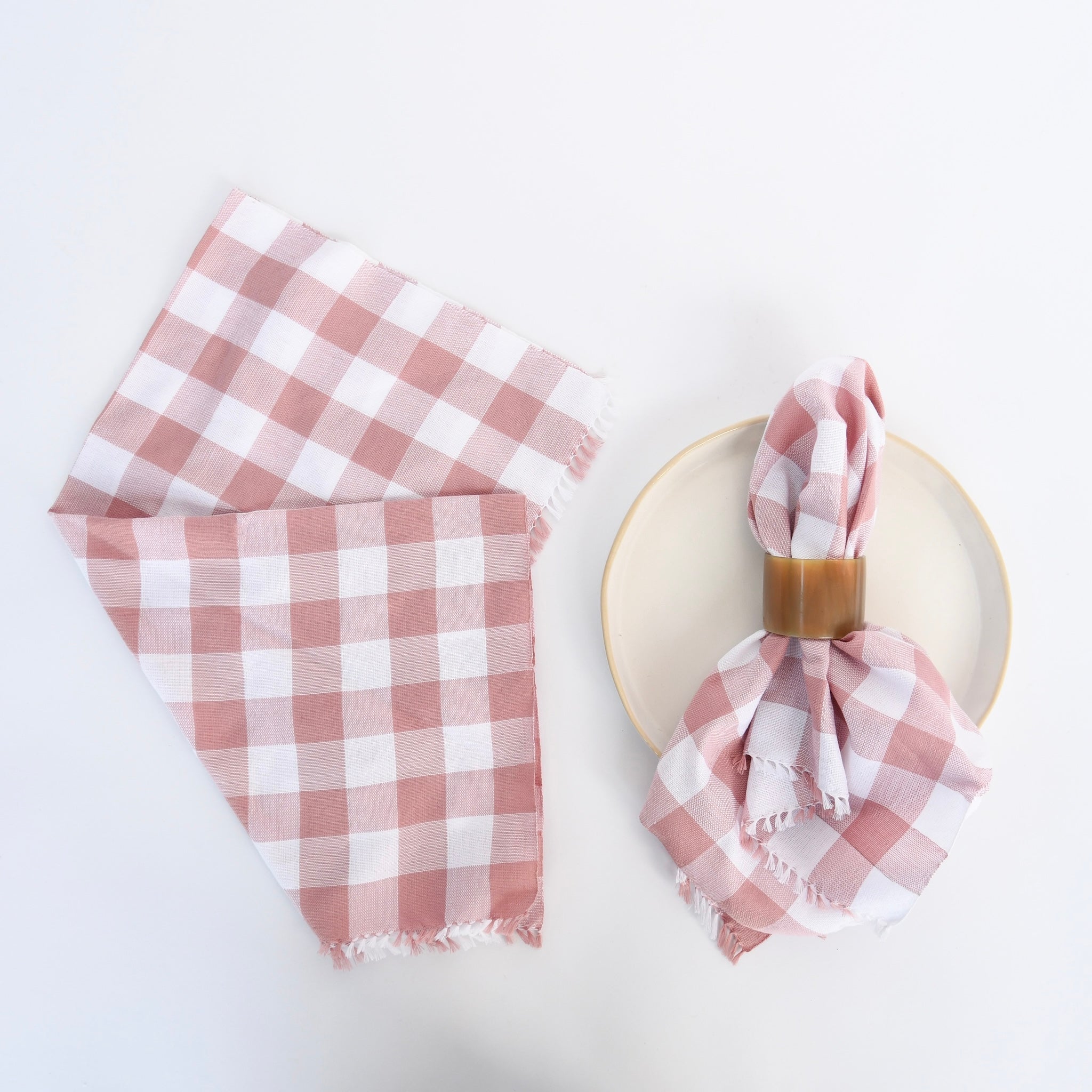 Handwoven Cotton Napkins: Set of 2 in Pink Gingham - Shoppe Details and Design.