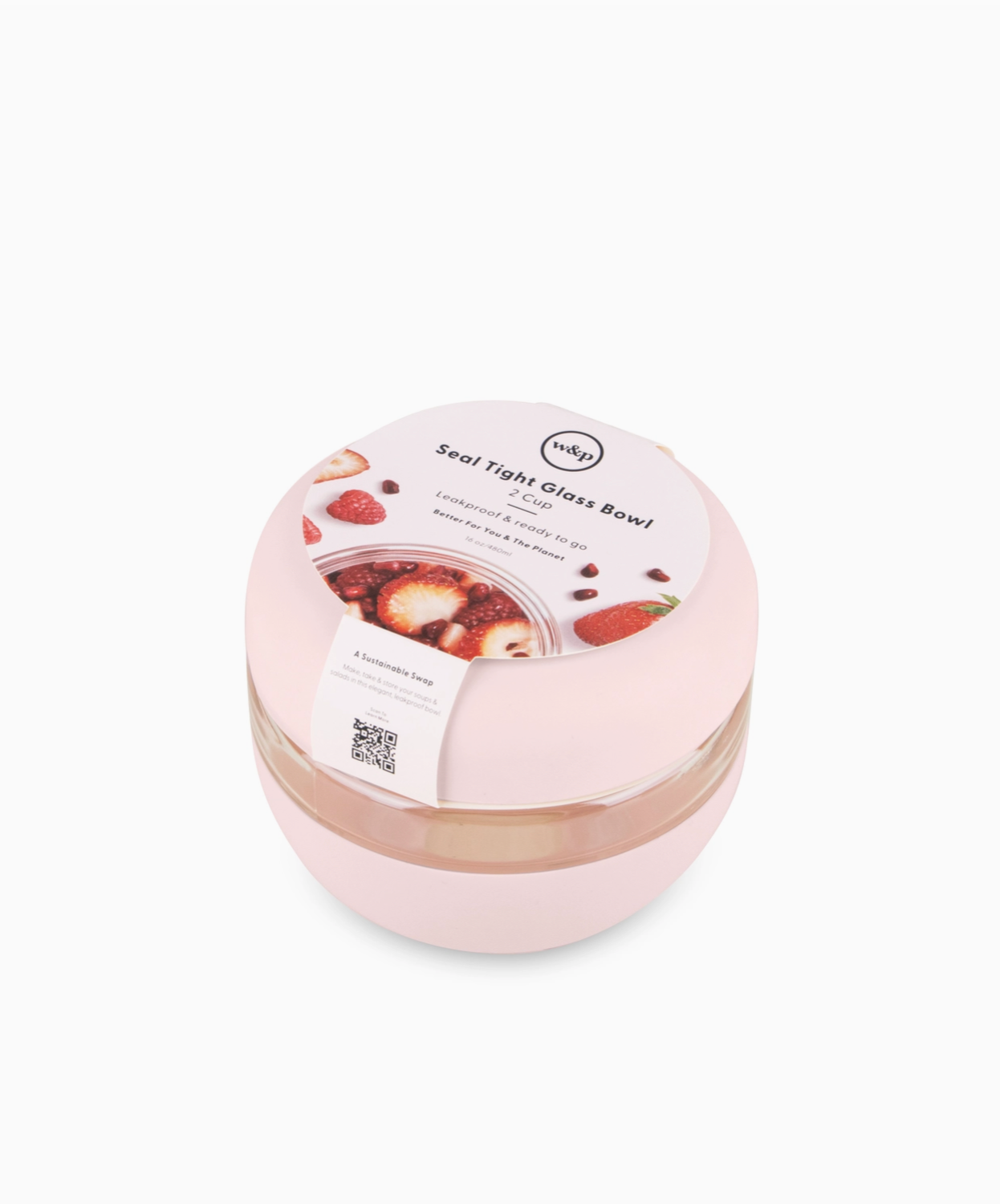 w&p glass seal tight to-go & storage bowl, blush.