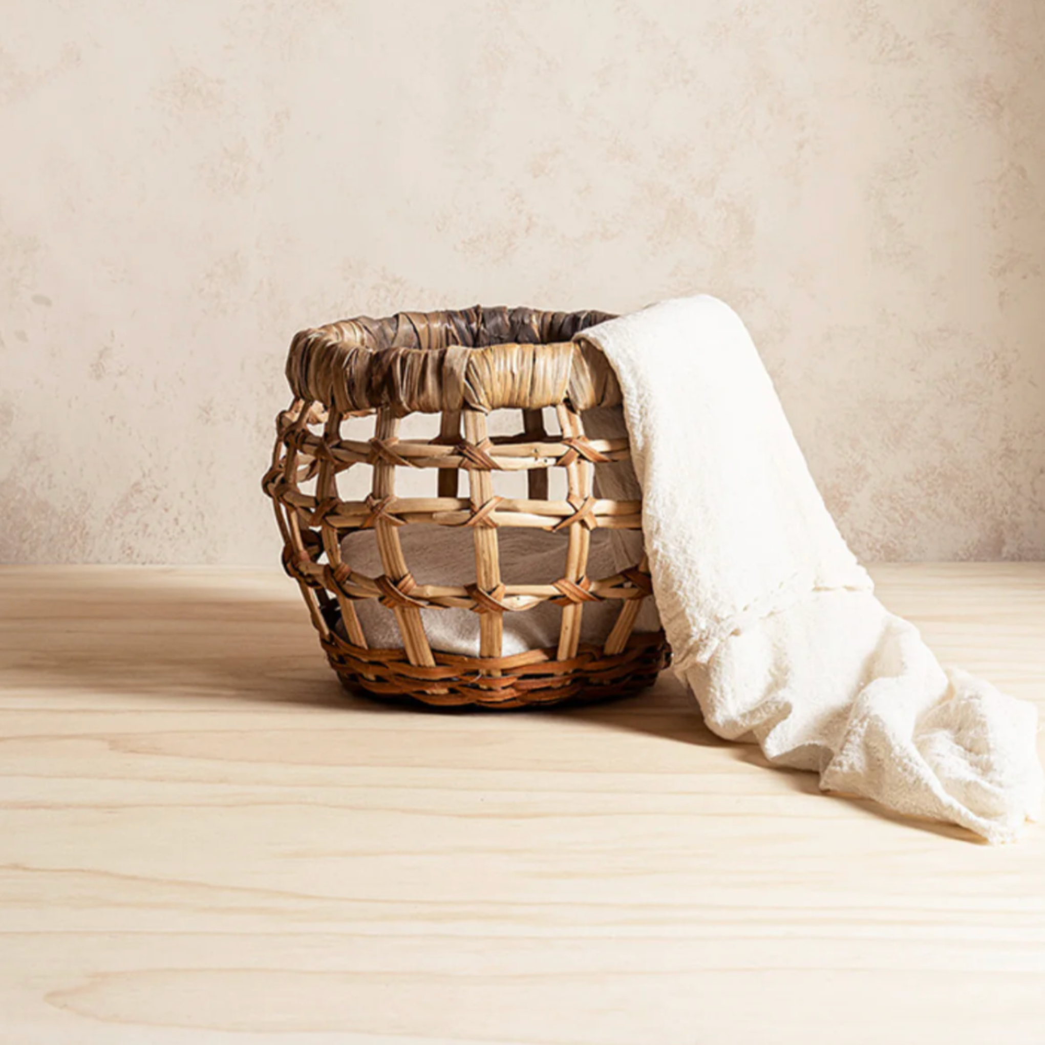 Set of 2 handwoven baskets crafted from natural pepper vine and plantain stalk, handmade by Guatemalan women artisans.