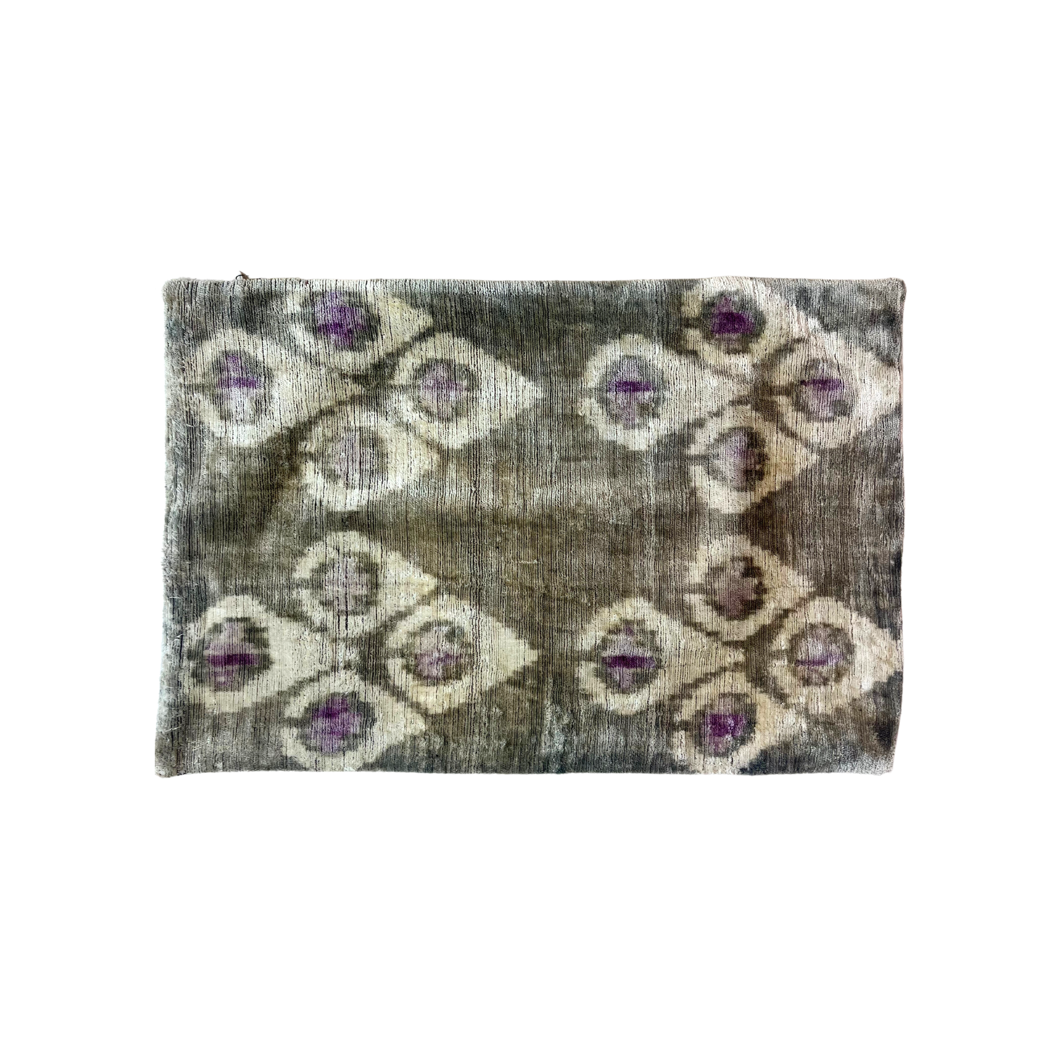 Luxury silk velvet pillow cover with peacock feather pattern in muted purple and sage green, 22x17 inches, includes soft inserts.