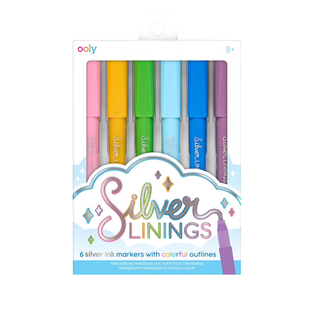 silver linings outline markers - set of 6.