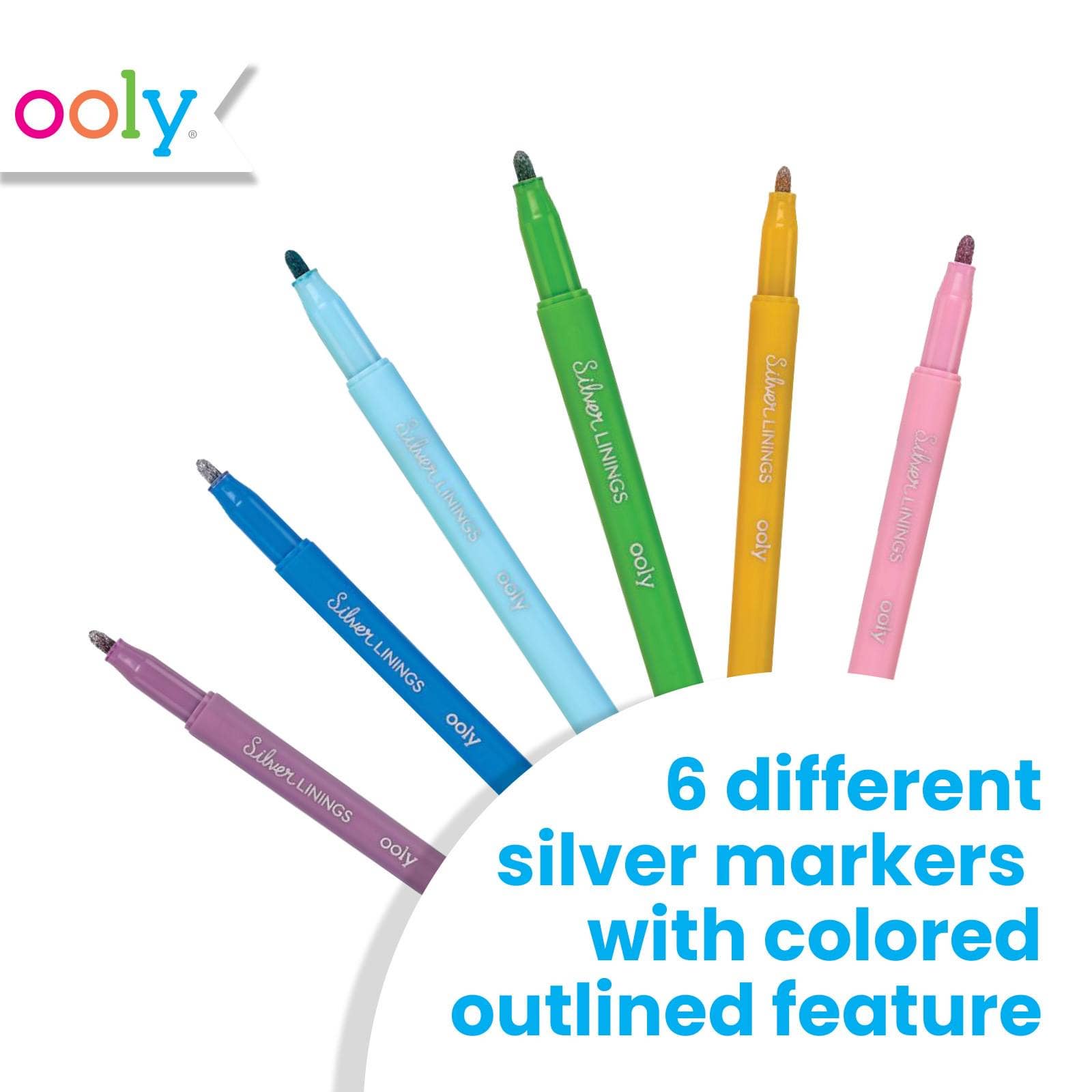 silver linings outline markers - set of 6.
