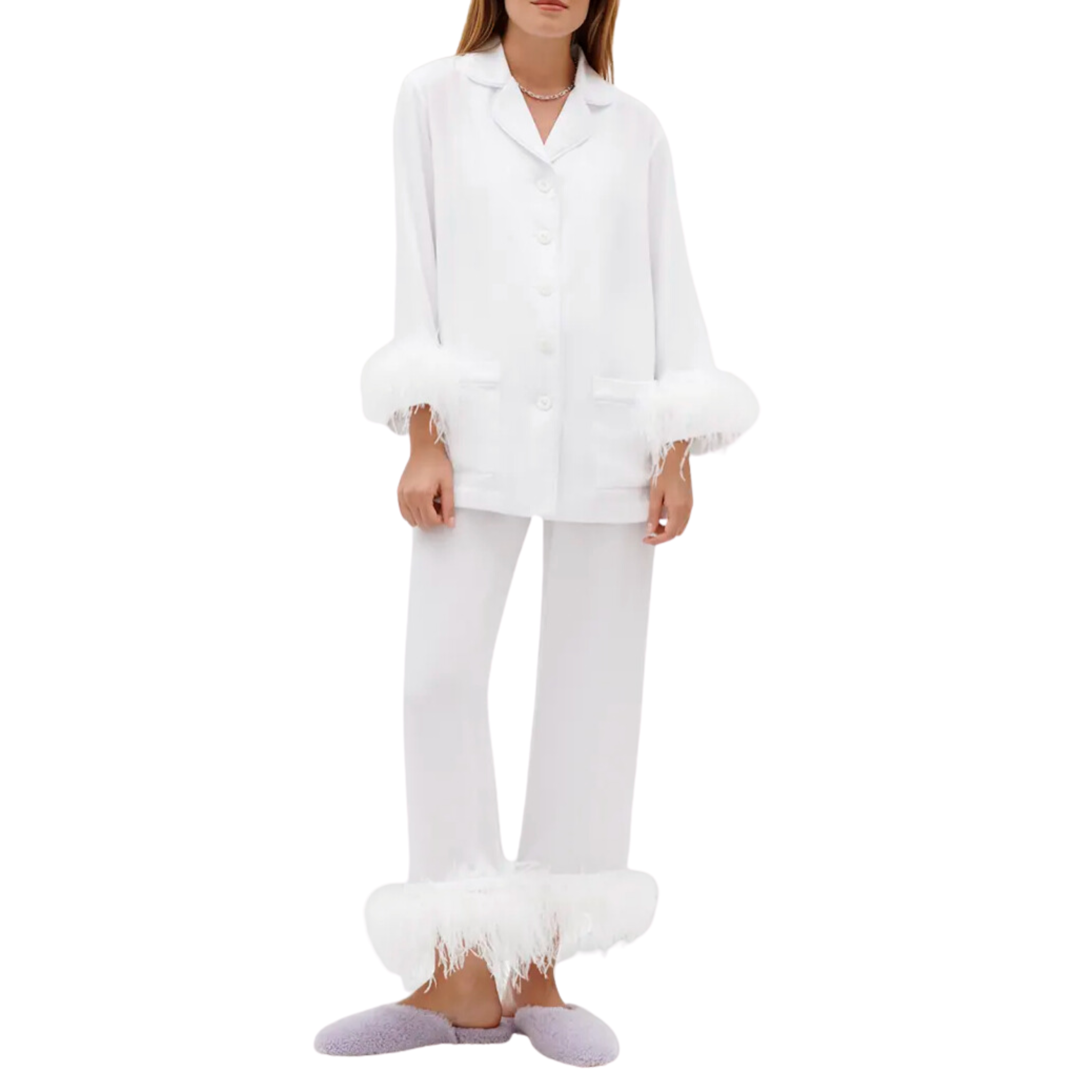 Sleeper White Double Feather Party Pajamas - Shoppe Details and Design.