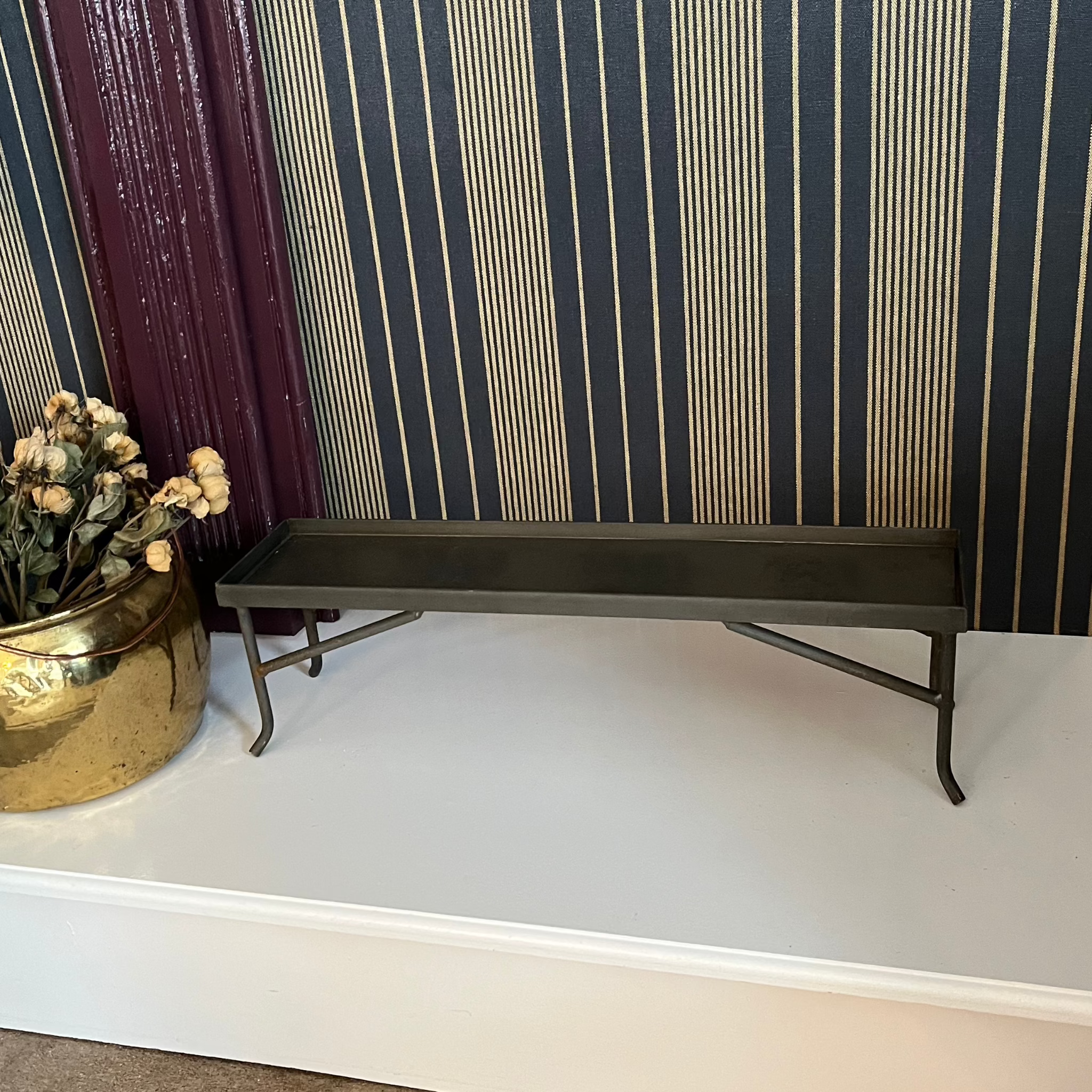 short metal fireplace planter shelf.