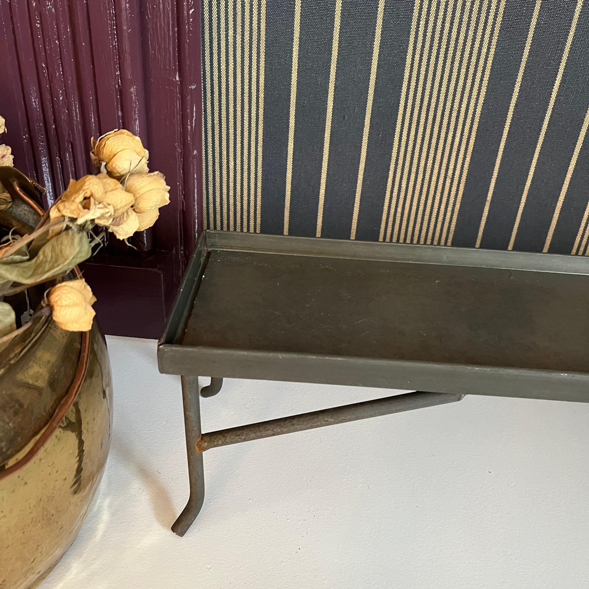 short metal fireplace planter shelf.