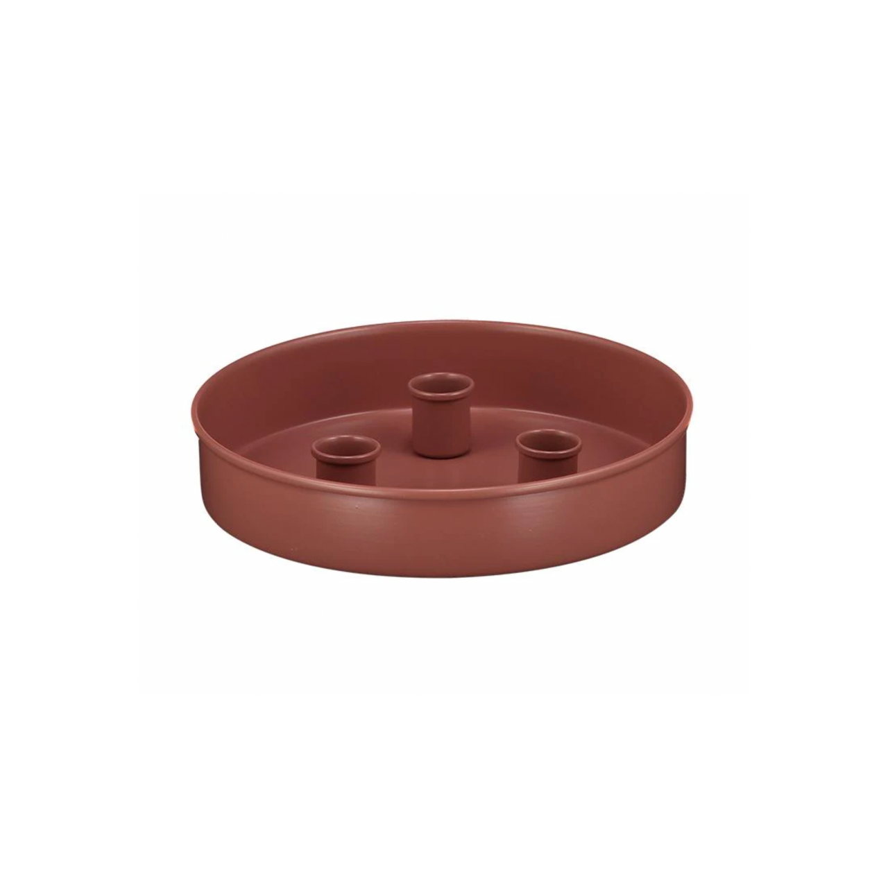 small metal candle platters in black or warm dust color, each with three cups for 22mm dinner or taper candles, perfect for elegant centerpieces.