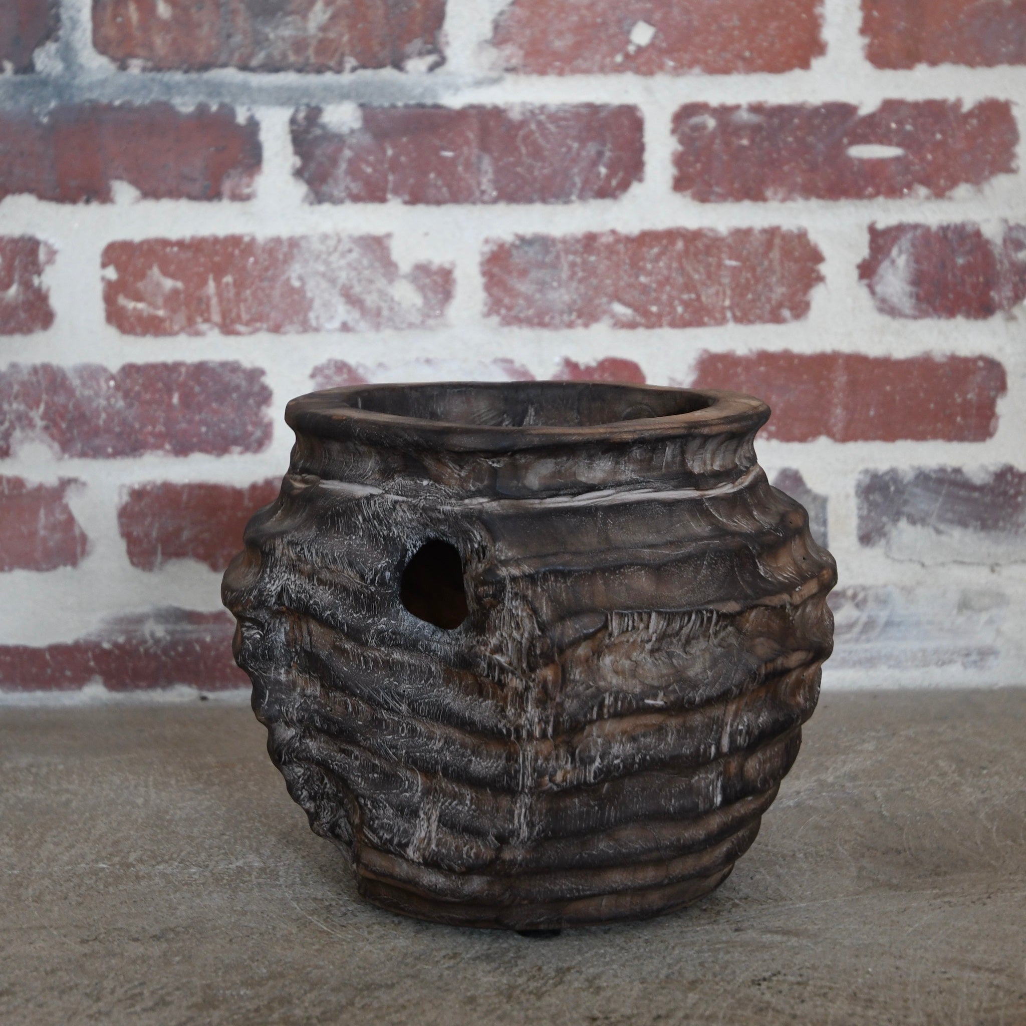 smokey black grooved teak bowl no.1.