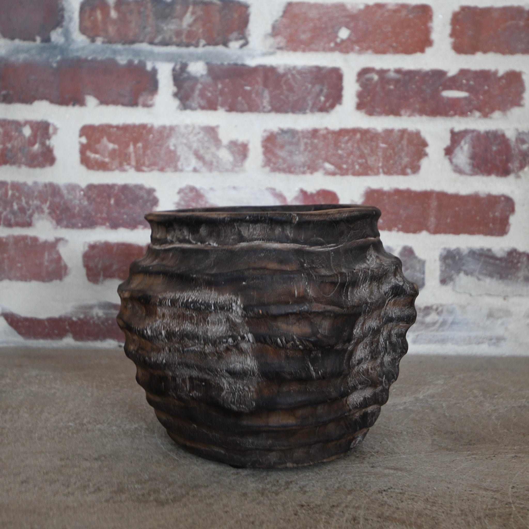 smokey black grooved teak bowl no.1.