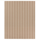 Tan stripe rug with flatwoven PET yarns, handwoven in India, featuring beige and ivory thin and thick stripes, low 1/3" pile.