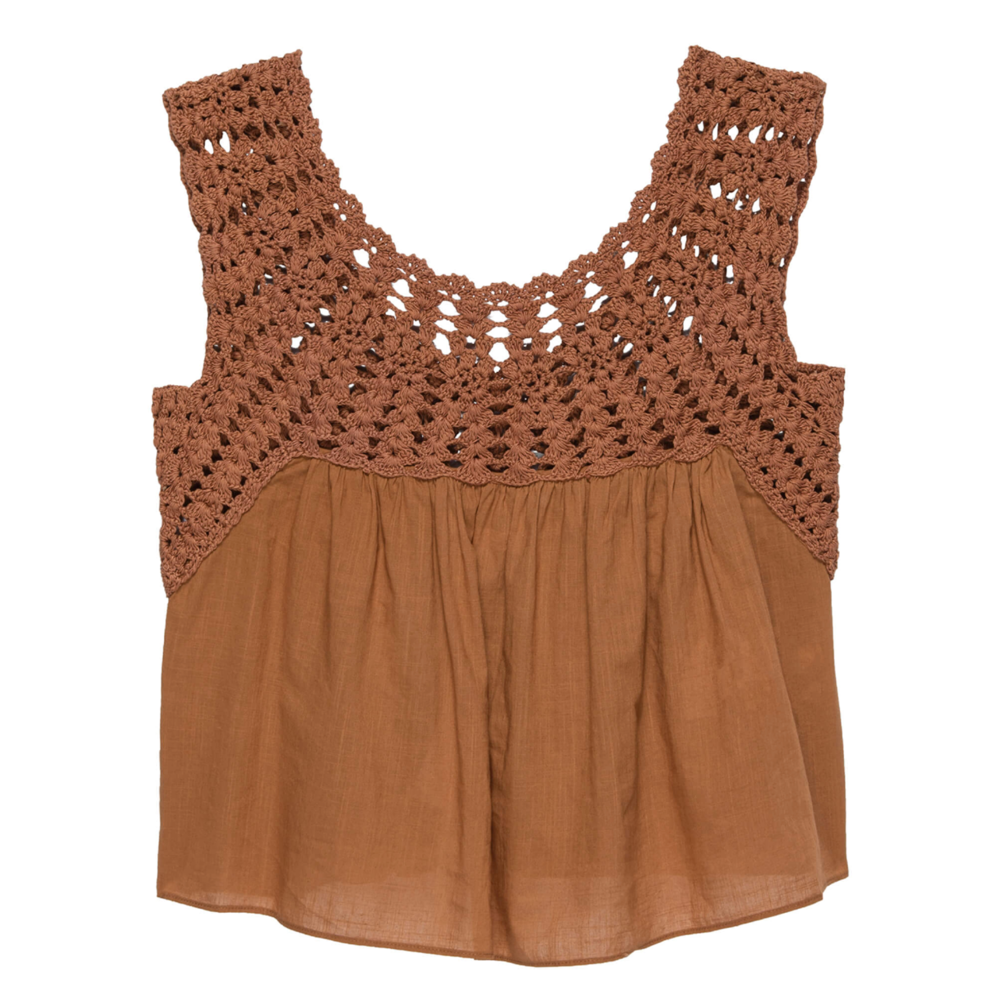 the great cotton crochet soleil top in auburn orange canyon.