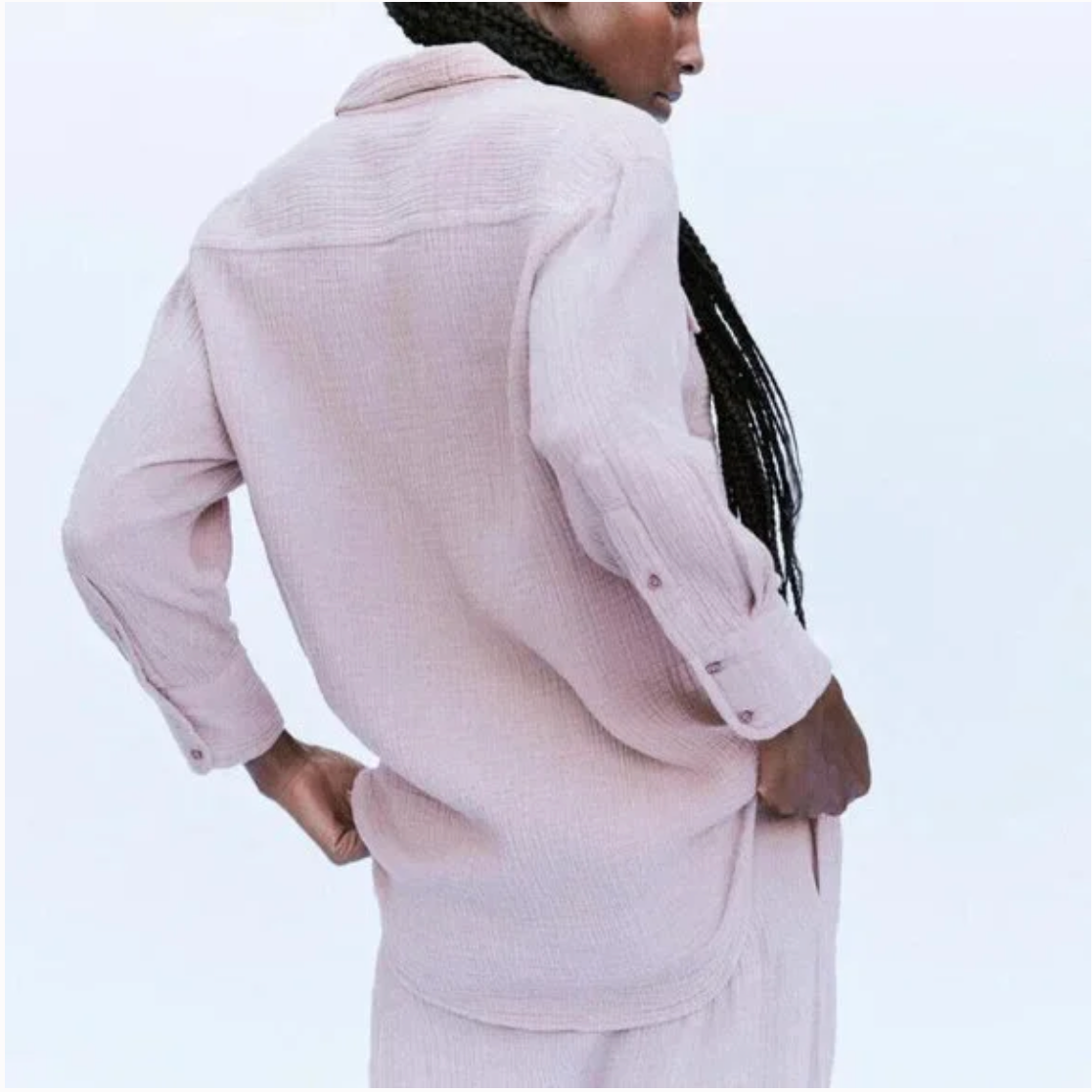 the great cotton gauze rancho shirt top in soft lilac pink.