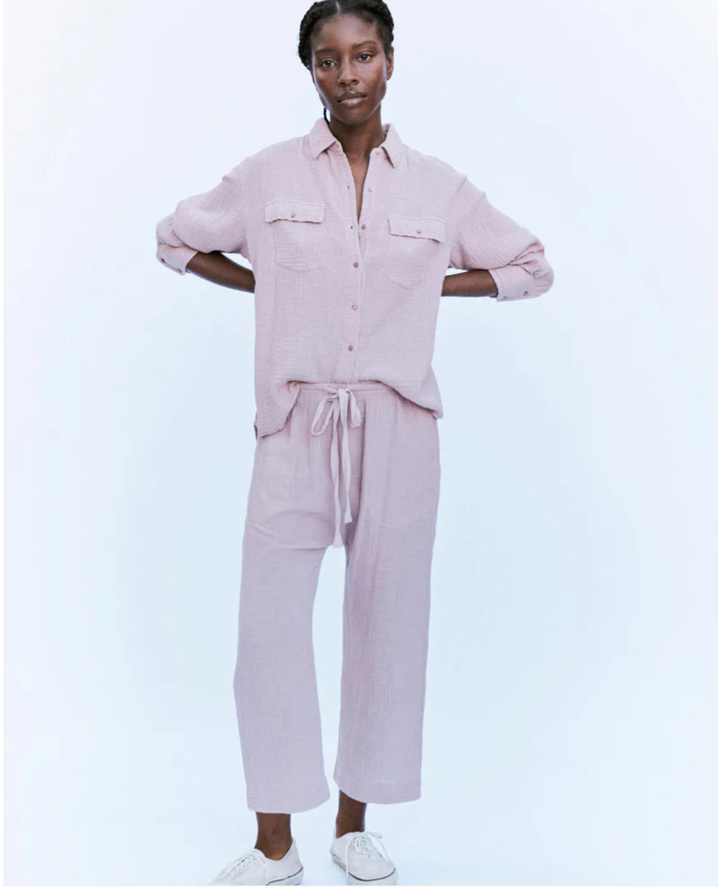 the great cotton gauze rancho shirt top in soft lilac pink.
