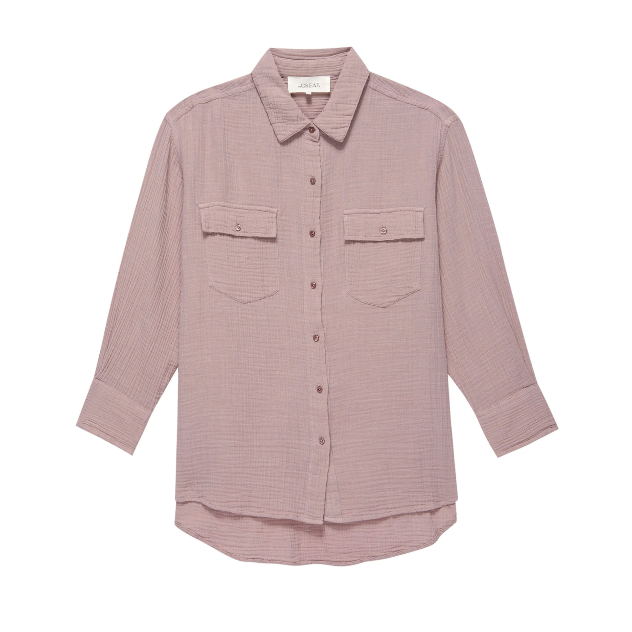 the great cotton gauze rancho shirt top in soft lilac pink.