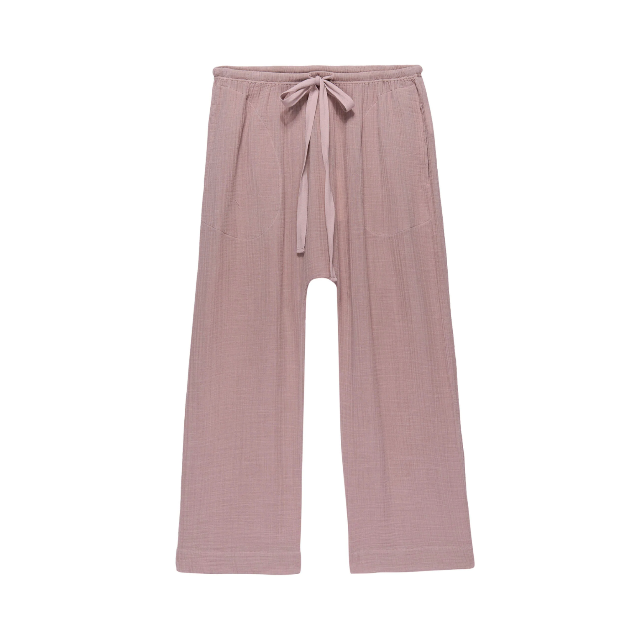 the great loose gauze pants in soft lilac pink.