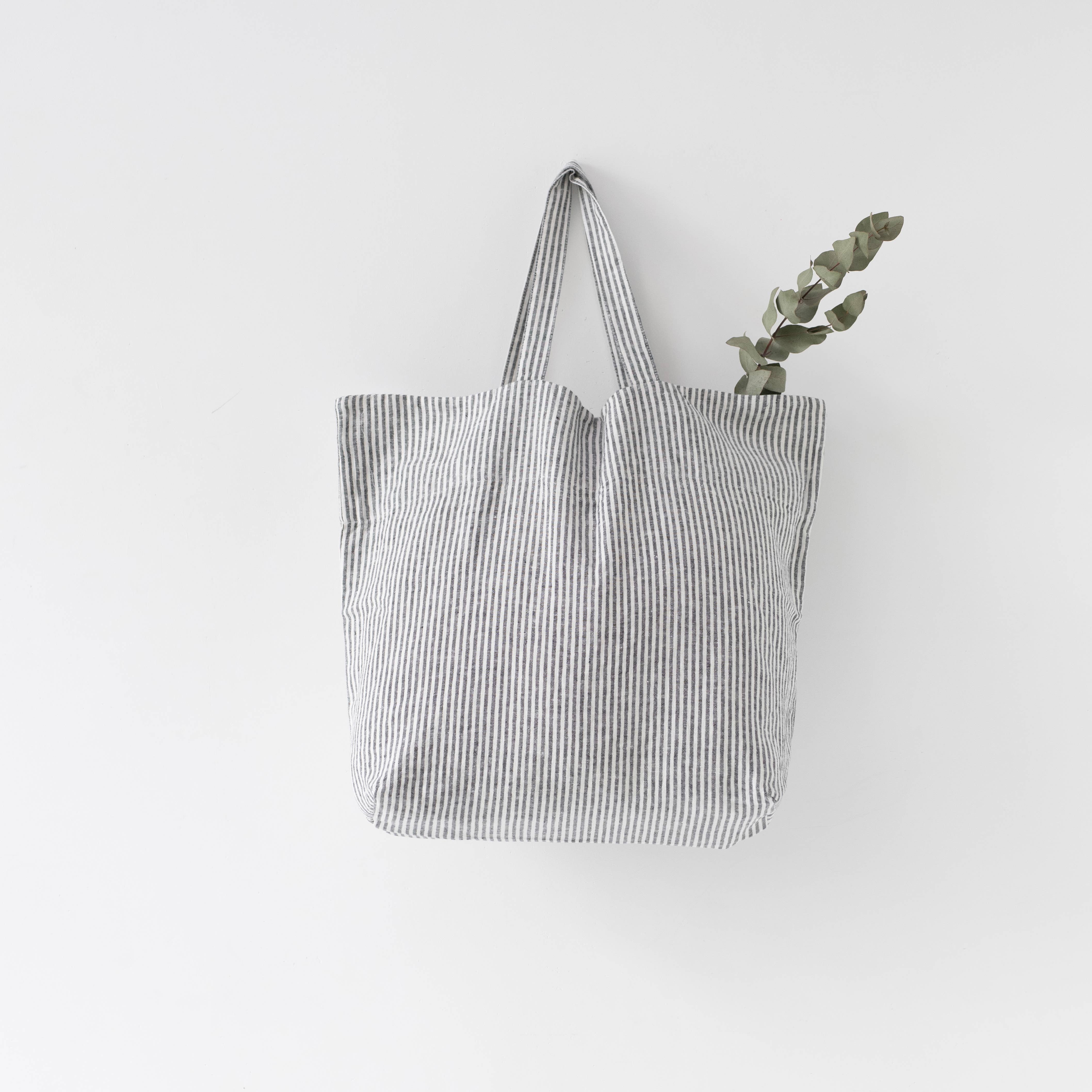 thin black stripe linen tote bag, linen tales.