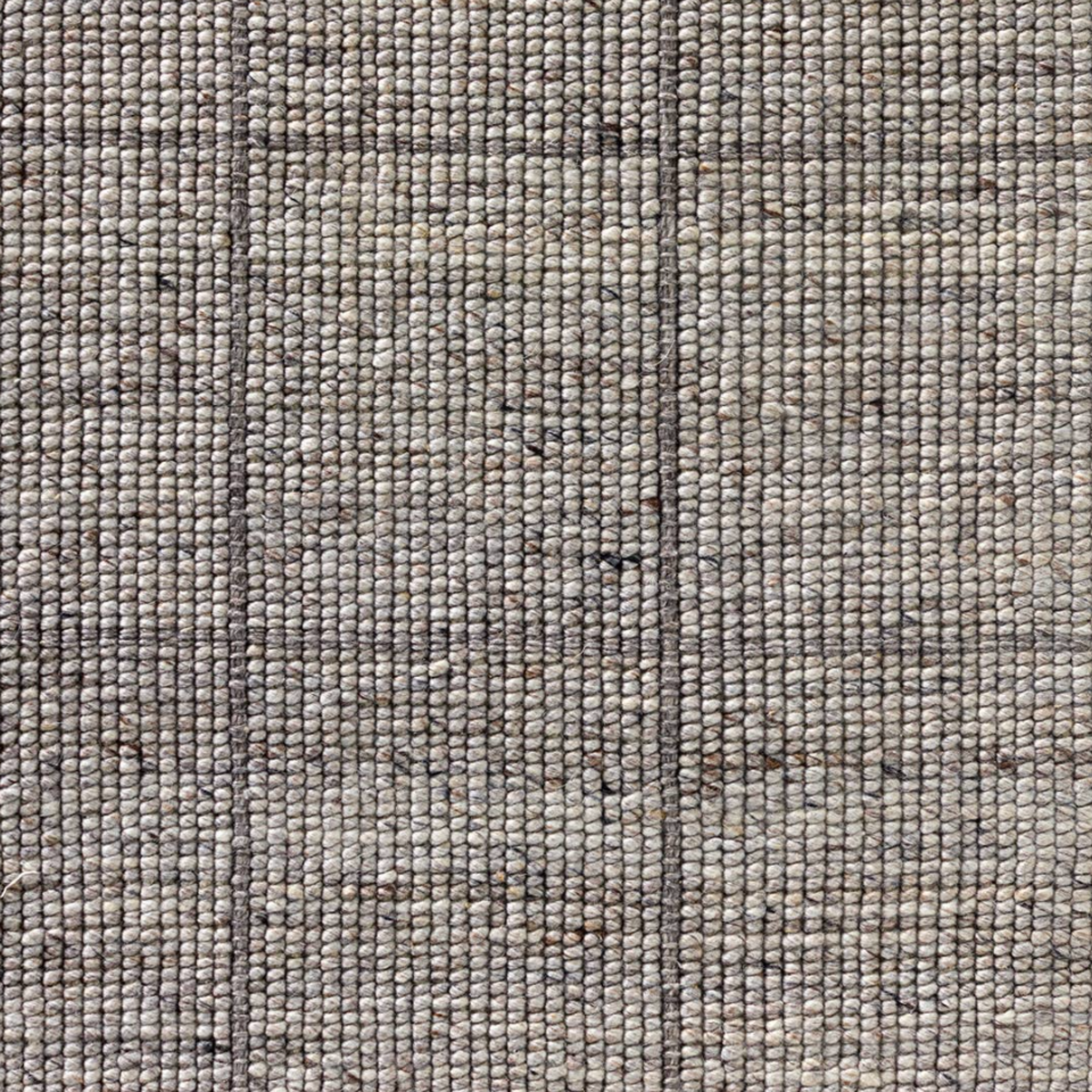 Windowpane Check Rug in greige with handwoven 2/3-inch pile, durable polyester-wool blend, featuring gray and taupe grid pattern.