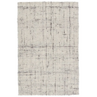 Woven white and grey rug with basket weave texture, handwoven wool, neutral ivory and charcoal gray tones, plush and durable.